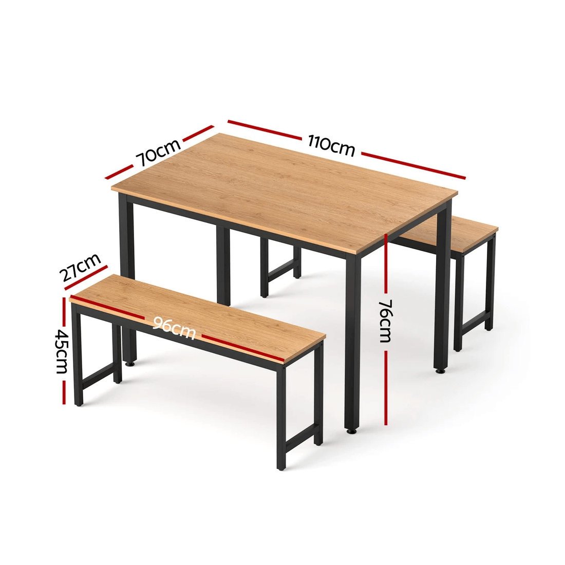 2 Artiss Dining Table and Chairs Set 3PCS Kitchen Metal Desk Bench - Multi, 2 of 2