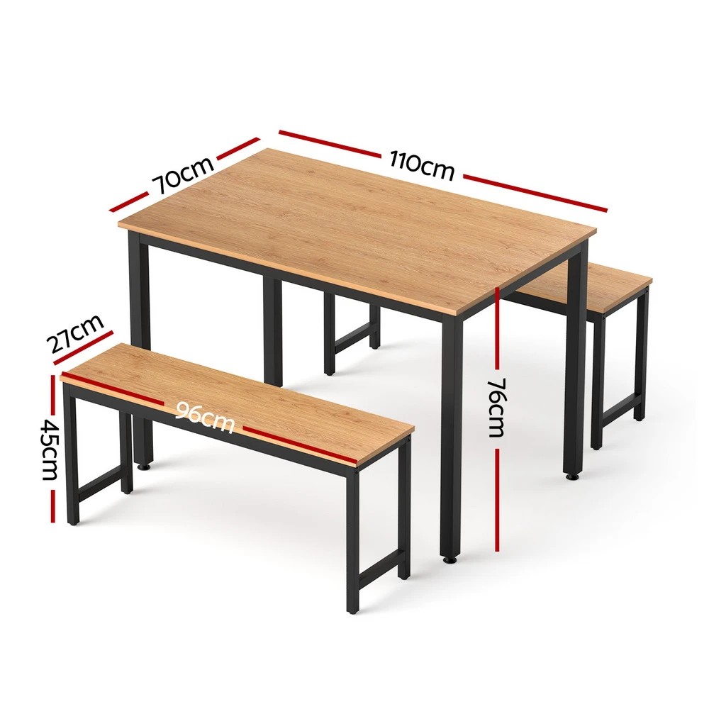 2 Artiss Dining Table and Chairs Set 3PCS Kitchen Metal Desk Bench - Multi, 2 of 8