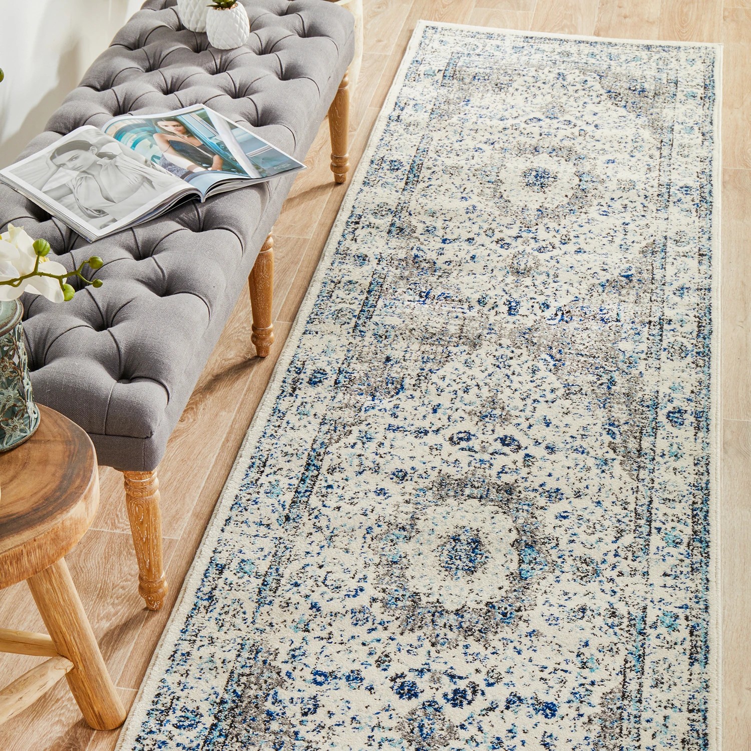 2 Common Ground Rugs Encore 251 300x80cm Runner - Medium Pet Friendly Rug - White, 2 of 7