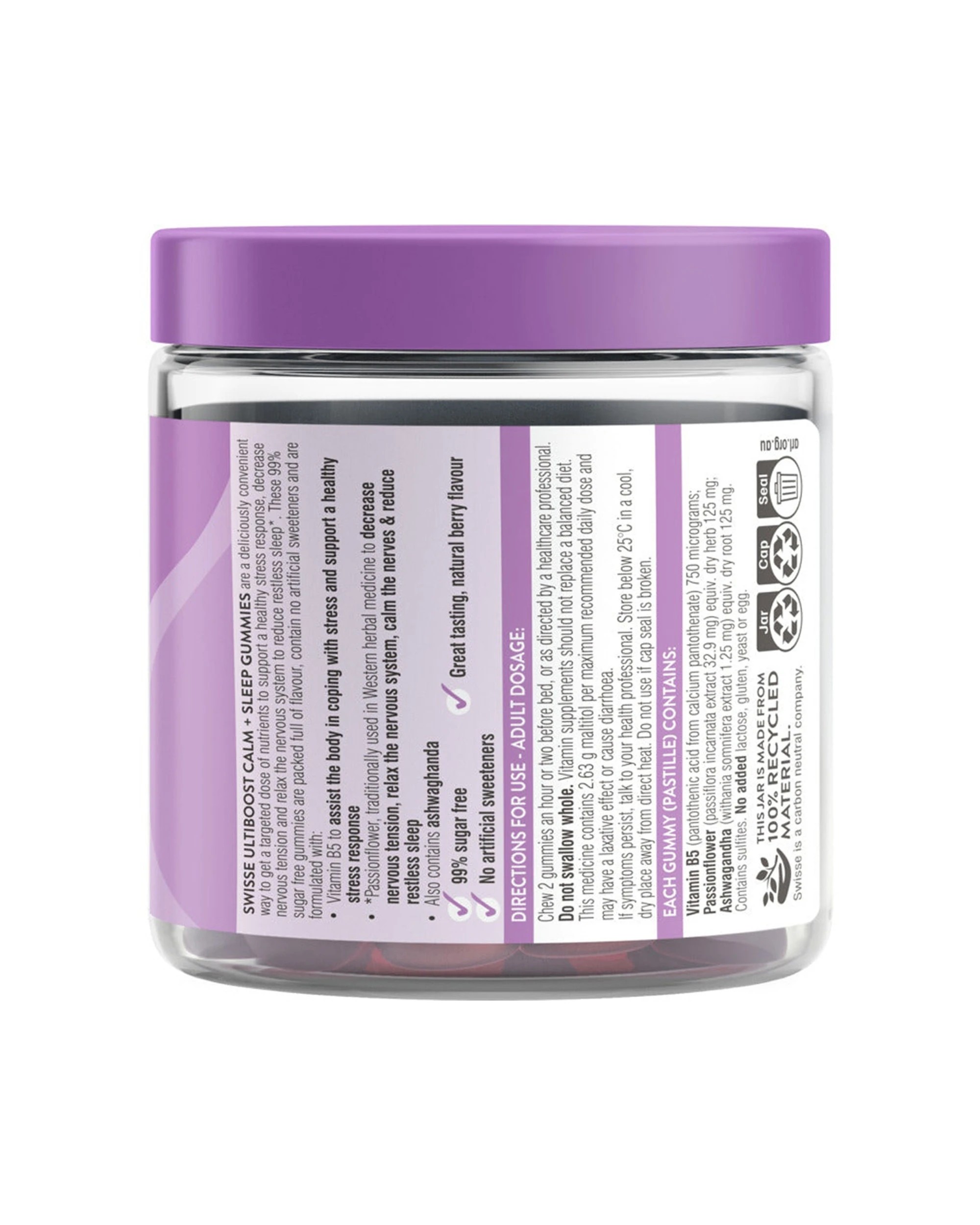 2 Swisse 60pc Ultiboost Calm + Sleep Gummies Tablets Support Stress Response & Restful Sleep, 2 of 7