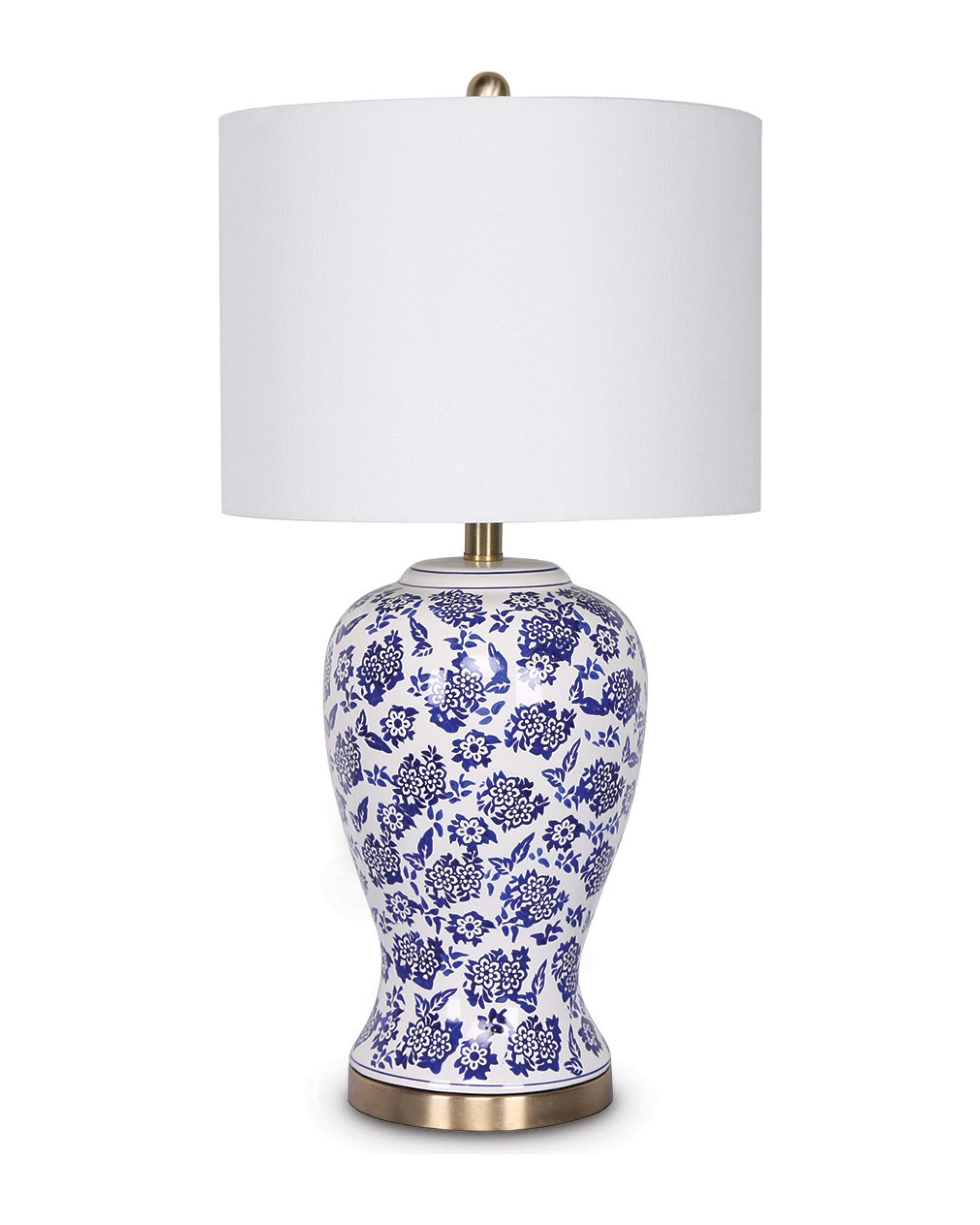 1 Sarantino Hand-Painted Floral Ceramic Table Lamp with Cotton Drum Shade - White, 1 of 8