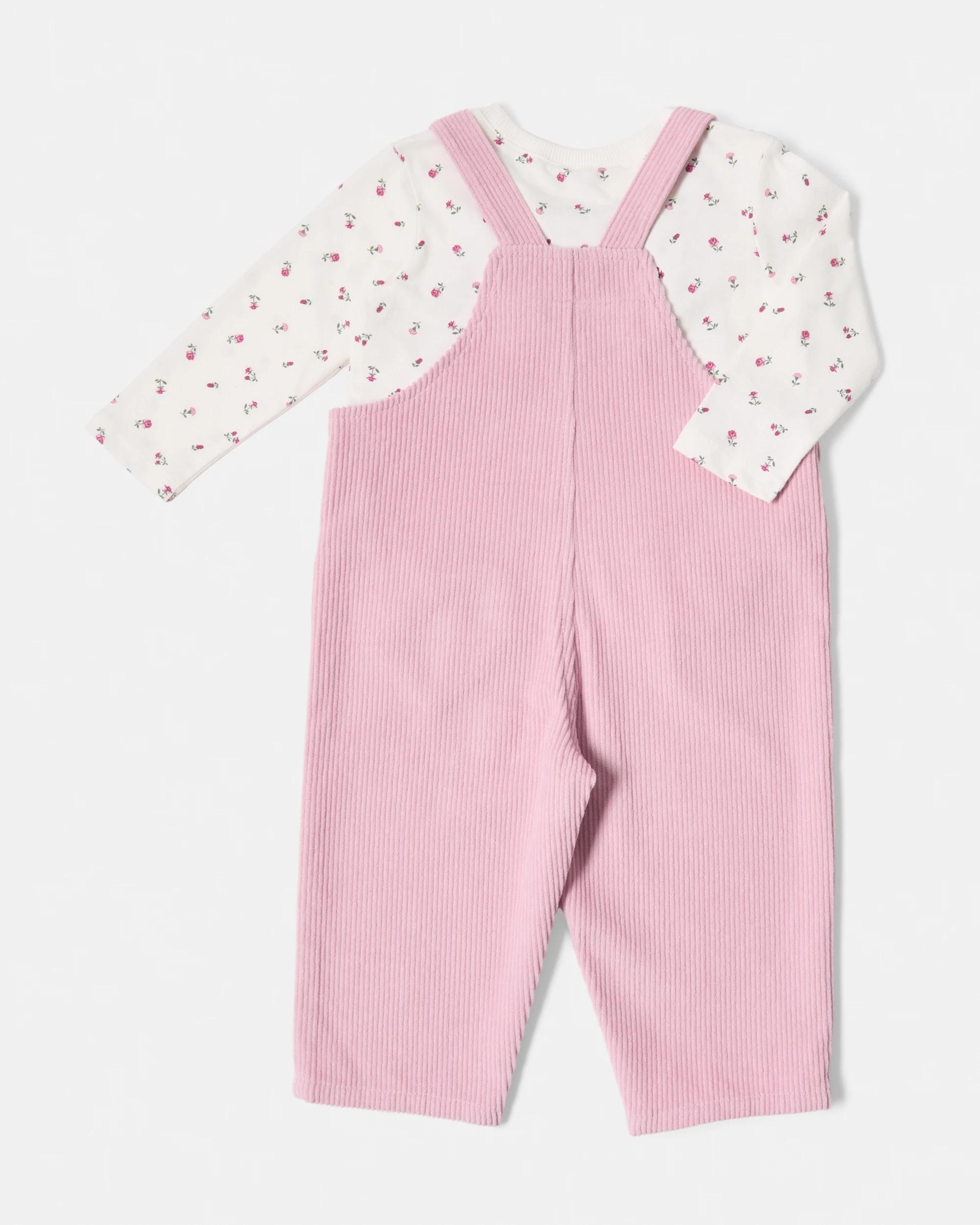 2 Cotton Long Sleeve Corduroy Dungaree Set Floral, 2 of 6