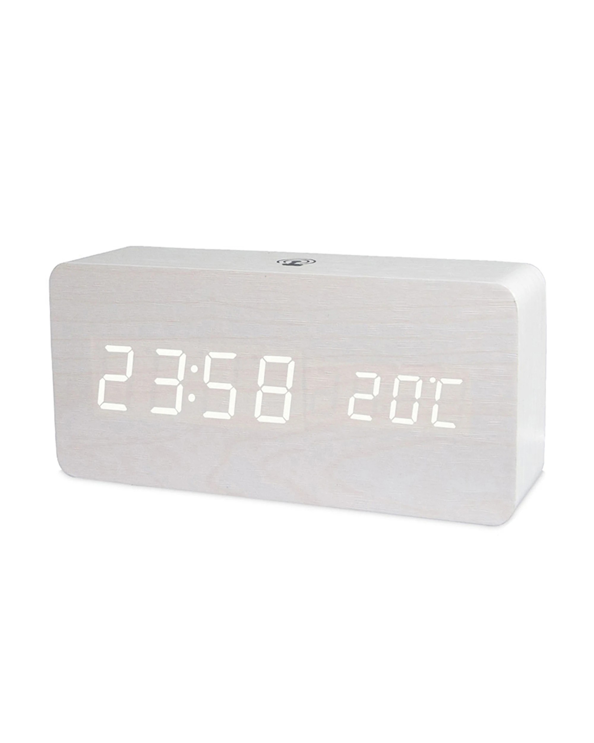 1 TODO Rechargeable LED Digital Alarm Clock Woodgrain USB Android iOS Control APP - White, 1 of 3