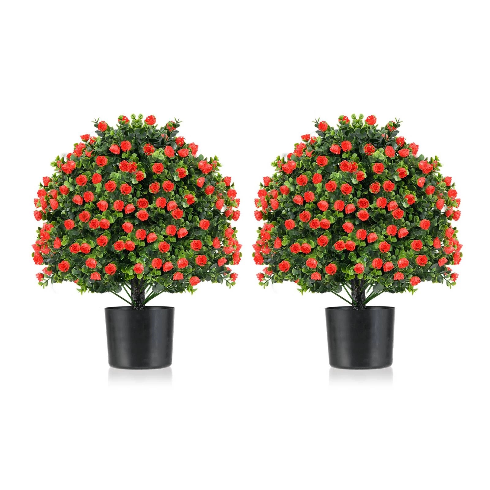 1 Costway 2x Artificial Rose Topiary Ball Tree Faux Shrub Bushes w/Flowers, 1 of 1
