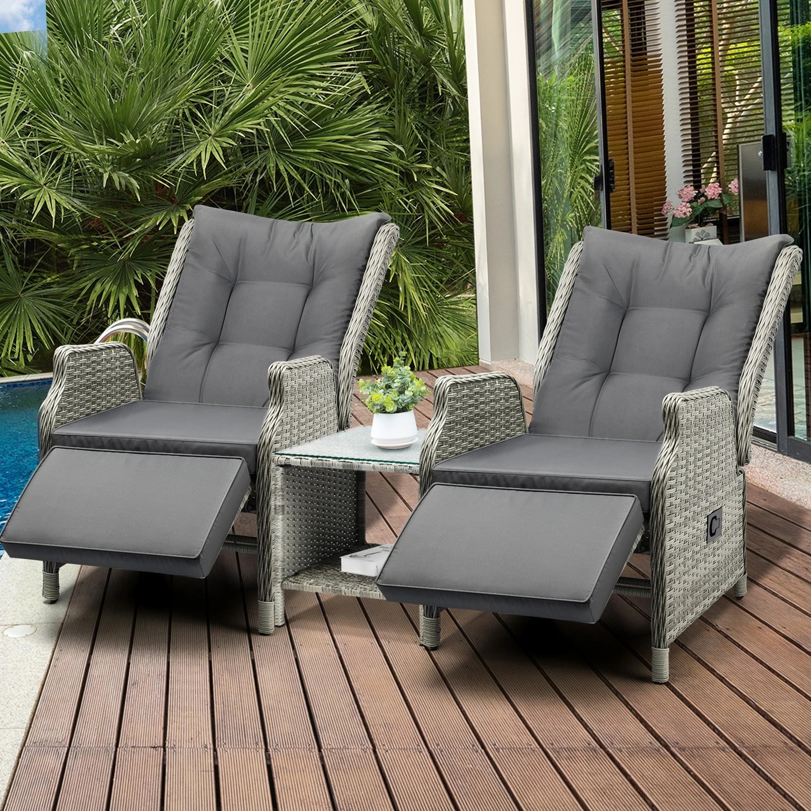 3 Livsip Outdoor Recliners Sun Lounger & Table Outdoor Patio Furniture Set Of 3
 - Grey, 3 of 10