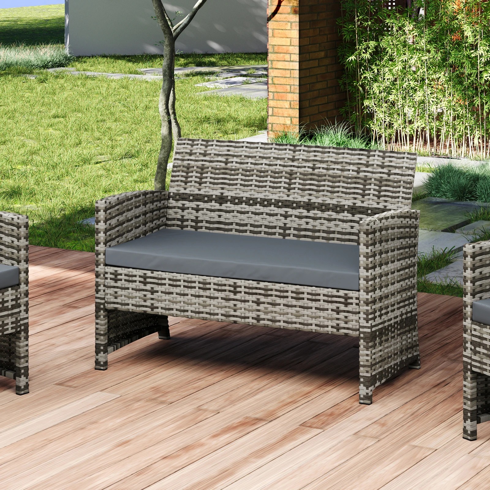 5 Alfordson Outdoor Furniture 4PCS Garden Patio Chairs Table Set Wicker With Pillow - Mixed Grey, 5 of 10