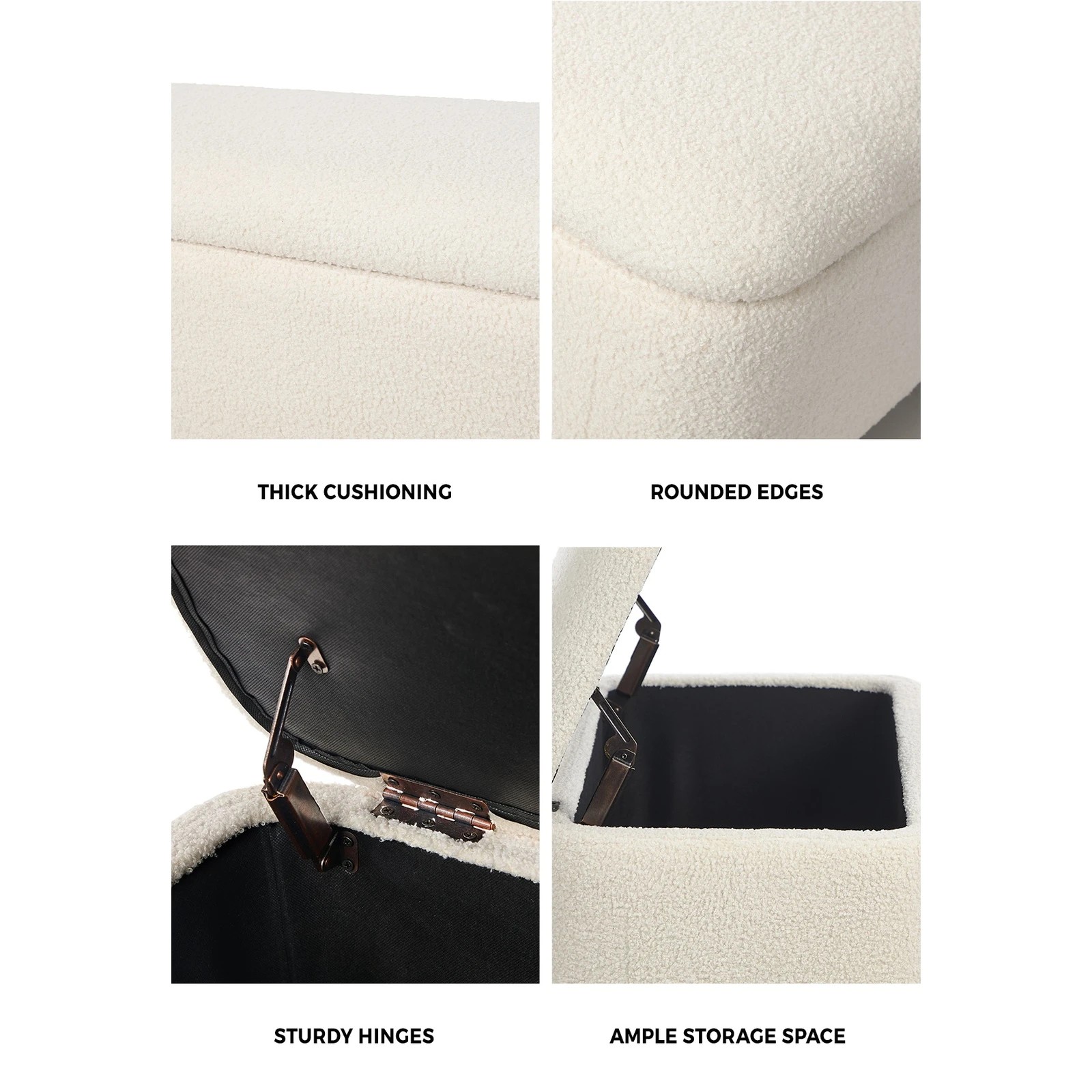 5 Oikiture Storage Ottoman Bench Ball Feet Teddy Boucle - Beige, 5 of 10