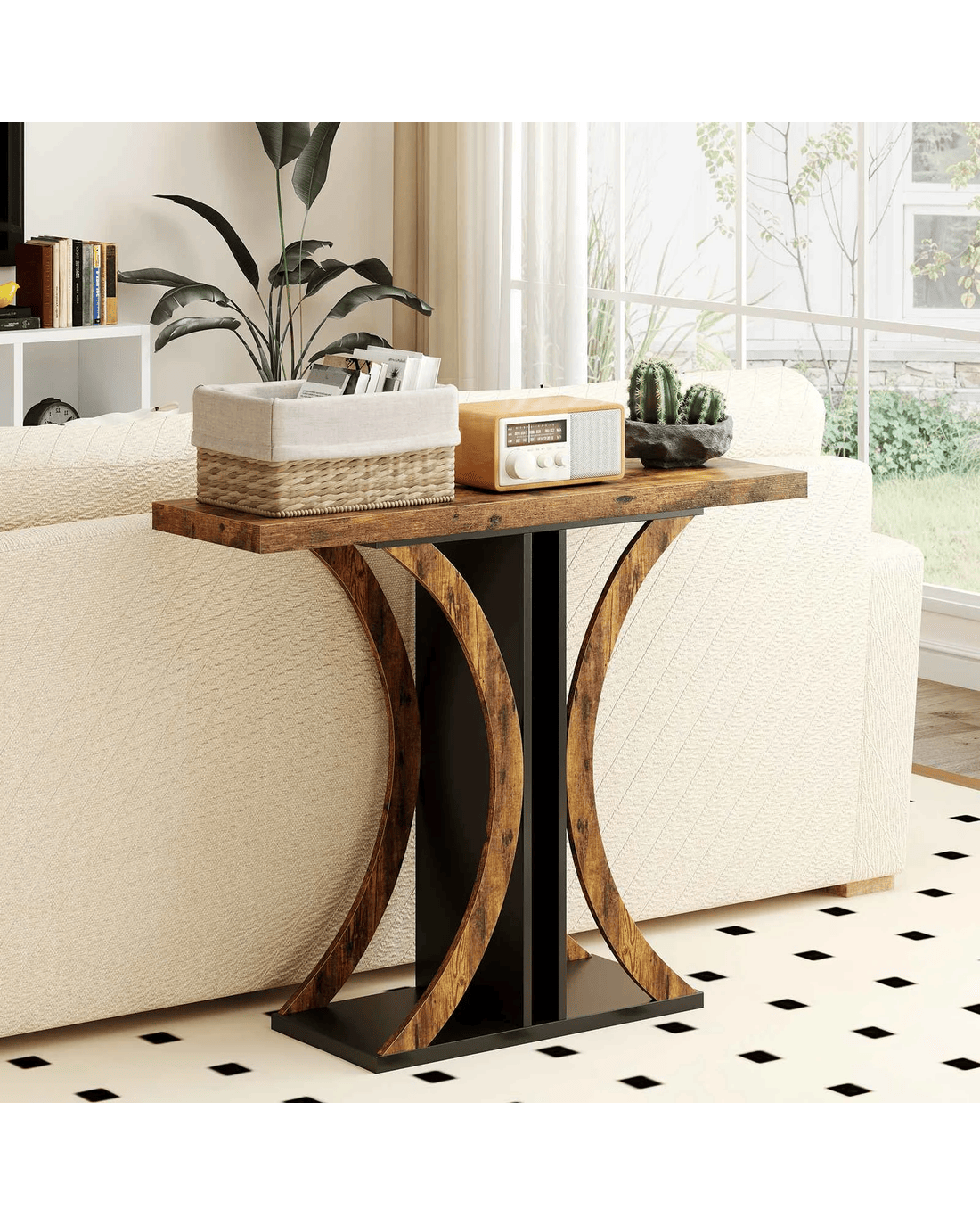 Costway 100cm Console Table Industrial Entryway Hall Table Geometric ...