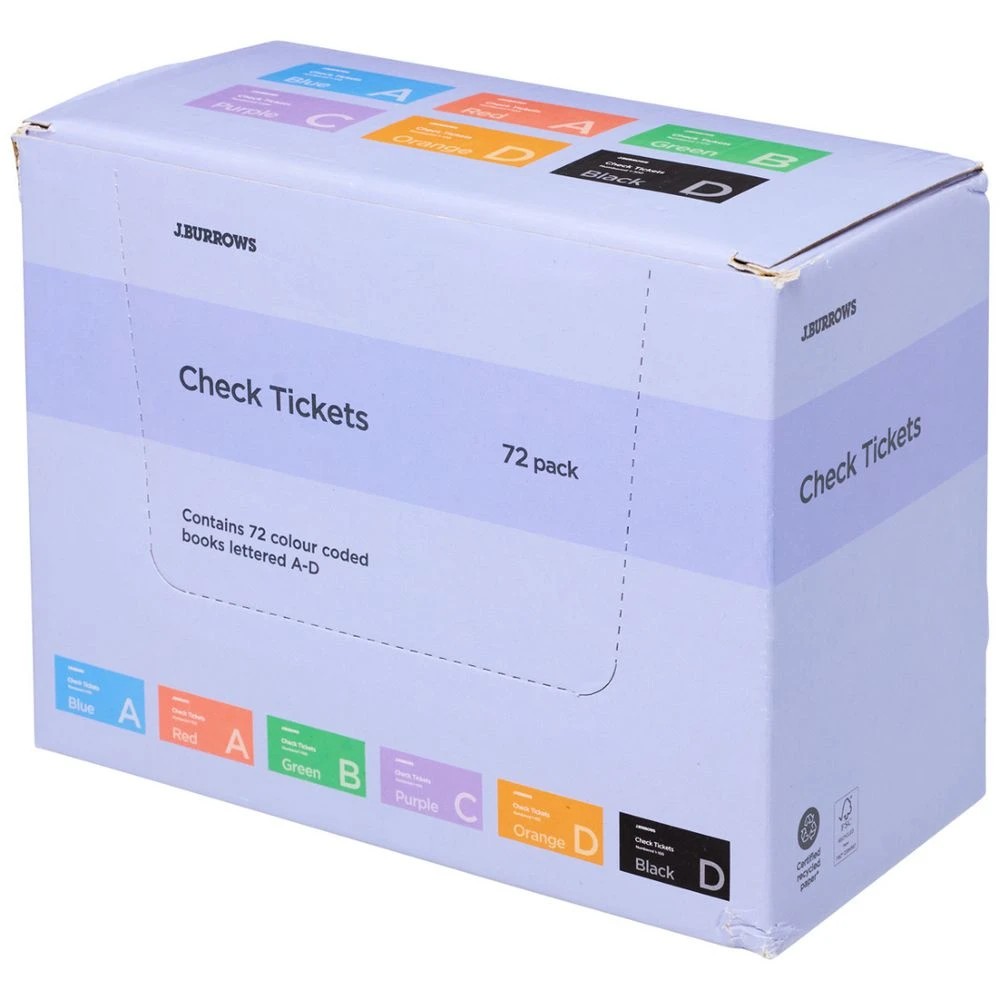 J.Burrows 100 Sheet Check Ticket Books 72 Pack - Kmart