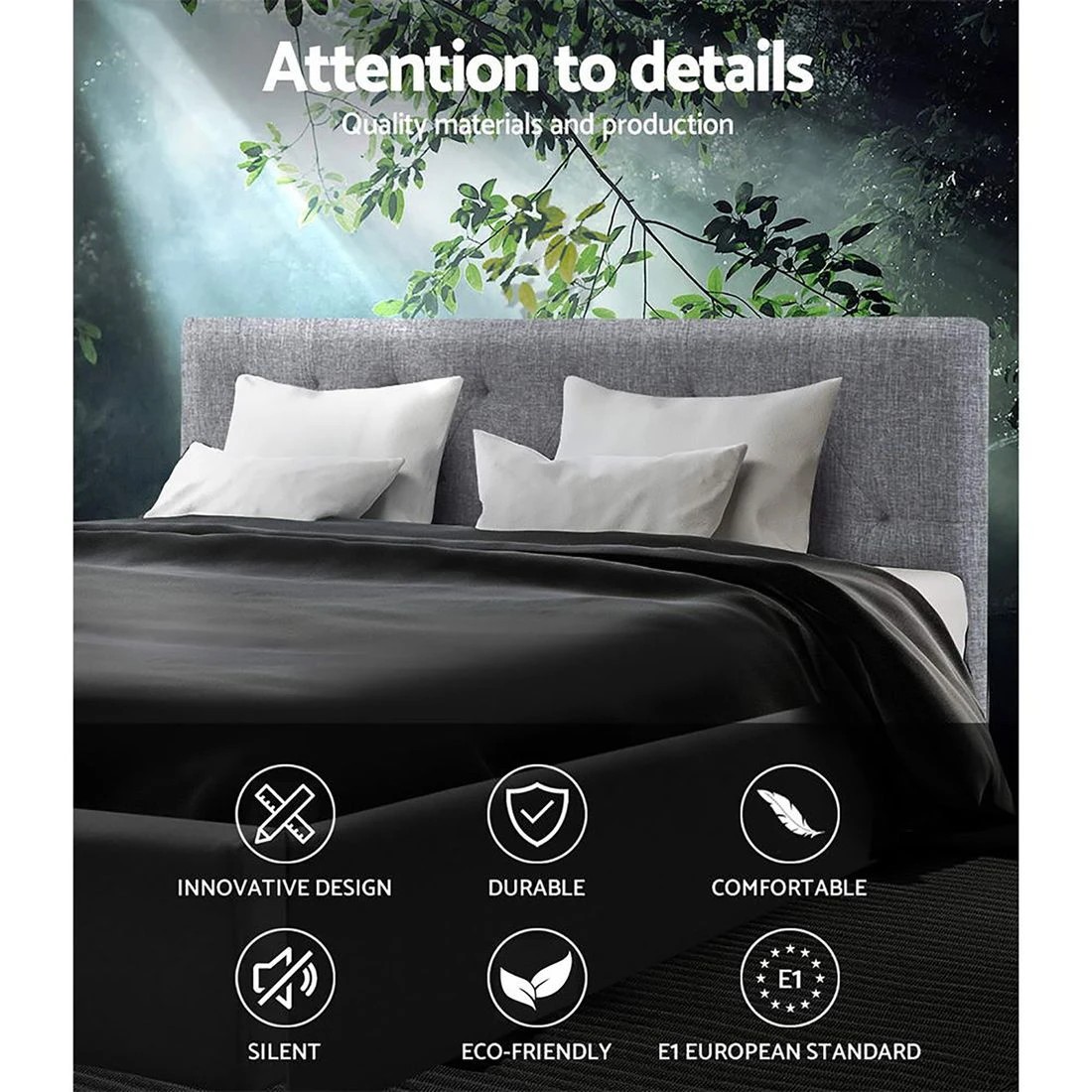 3 Artiss Bed Frame Queen Size VANKE - Grey, 3 of 10