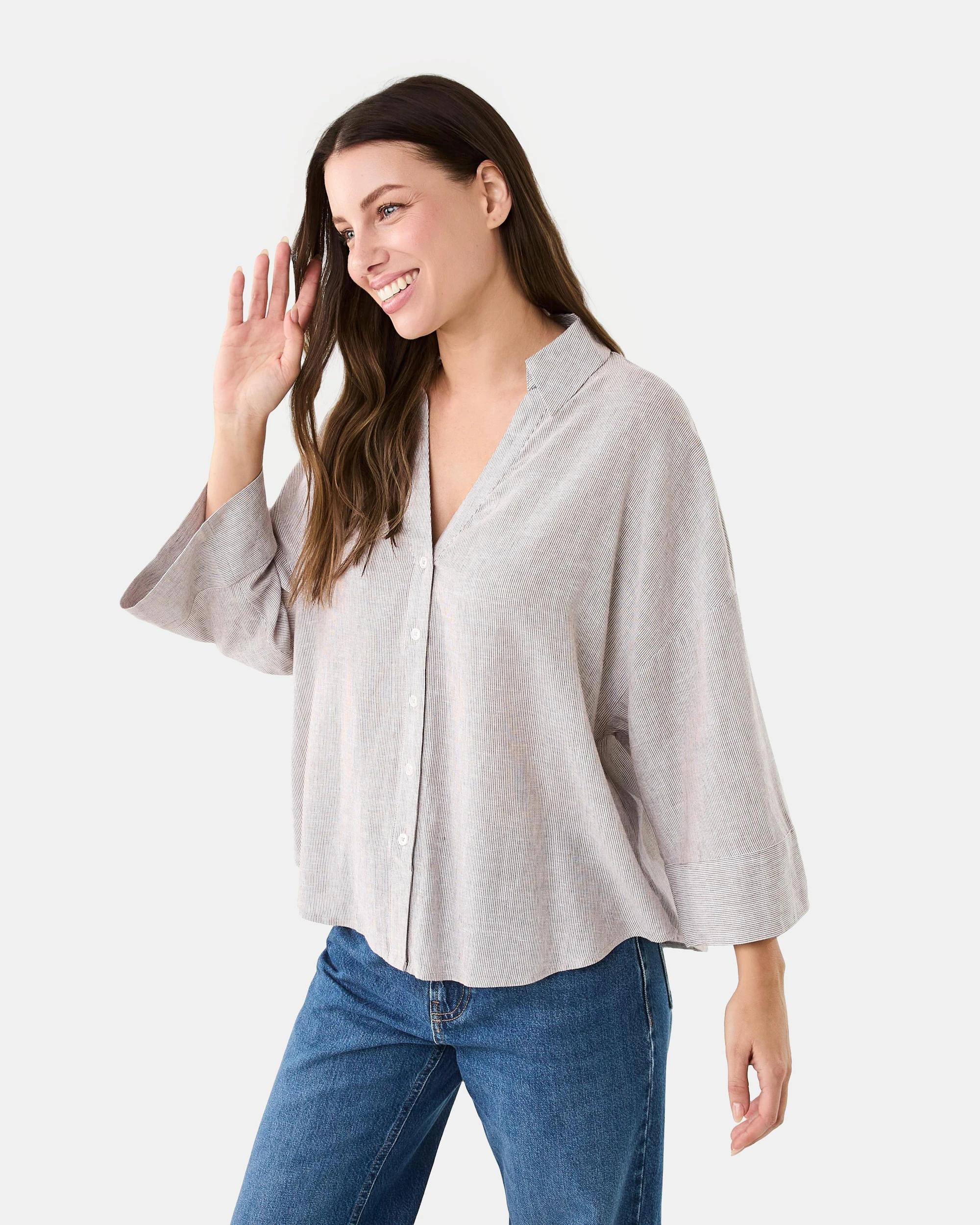 2 Long Sleeve V-Neck Dolman Shirt Strp Coco, 2 of 8