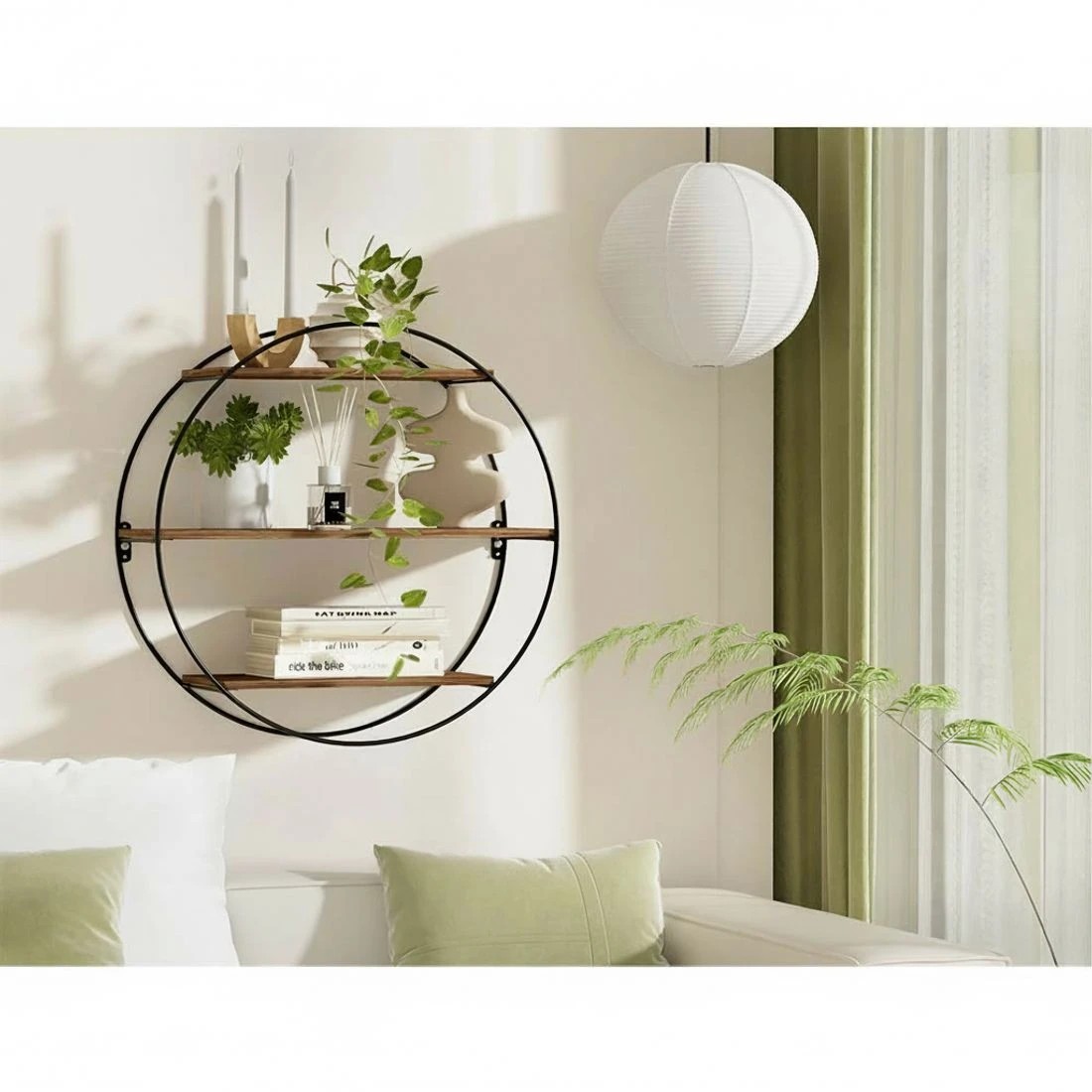 3 Artiss Floating Wall Shelf Round 3-Tier - Brown, 3 of 5