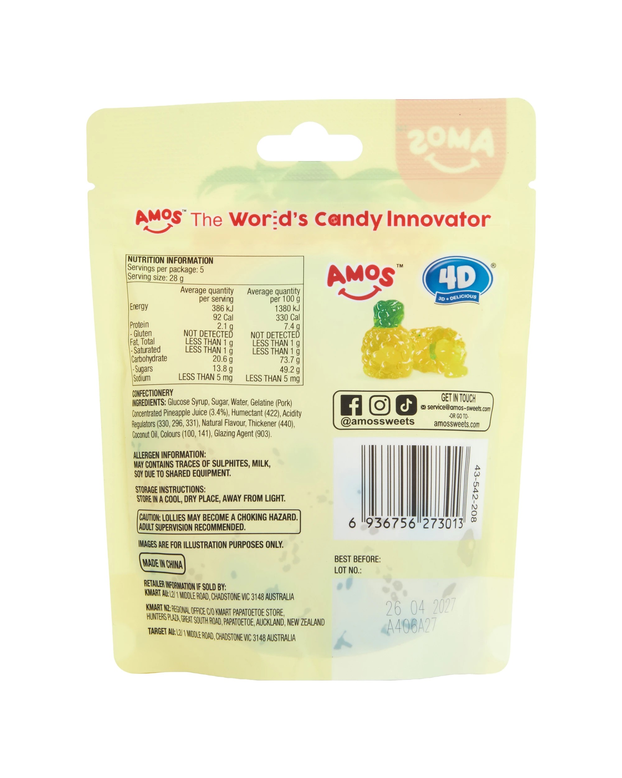 3 Amos 4D Pineapple Burst Fruit Gummy 140g, 3 of 3