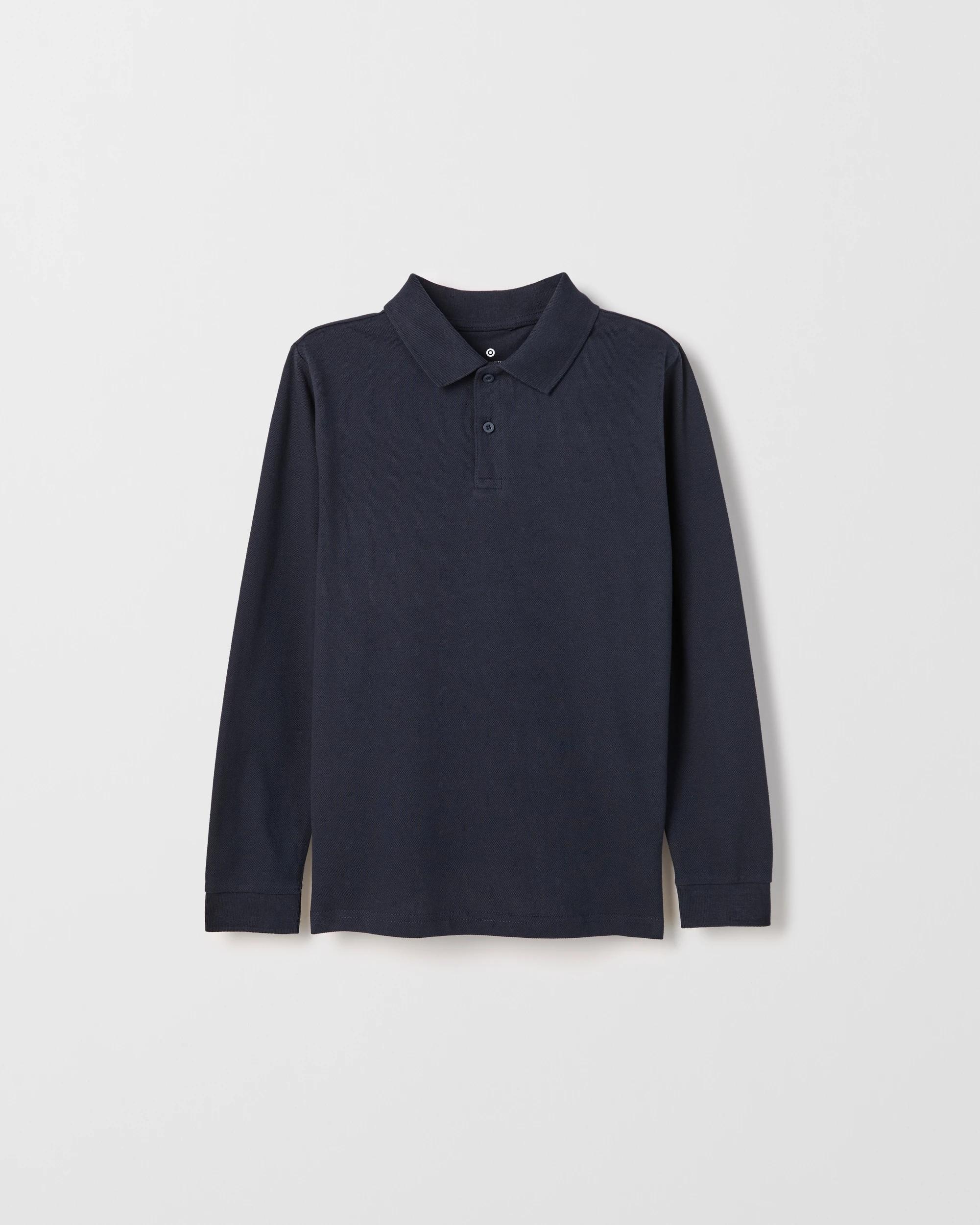 5 Target Kids Australian Cotton 2 Pack School Long Sleeve Polo Top NAVY, 5 of 6