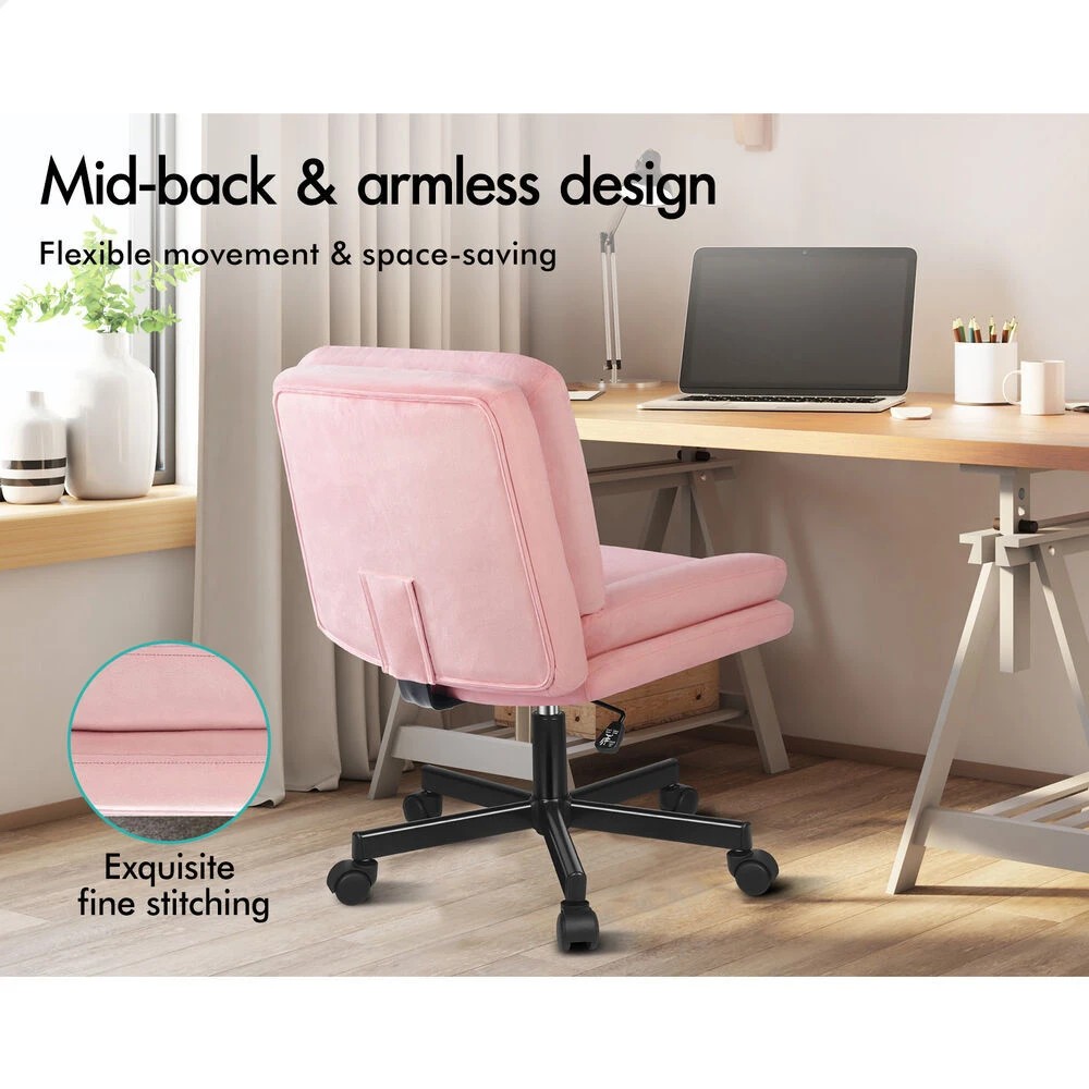 7 Alfordson Armless Office Desk Chair Mid Back Wide Seat w/ Wheels Velvet - Pink, 7 of 10