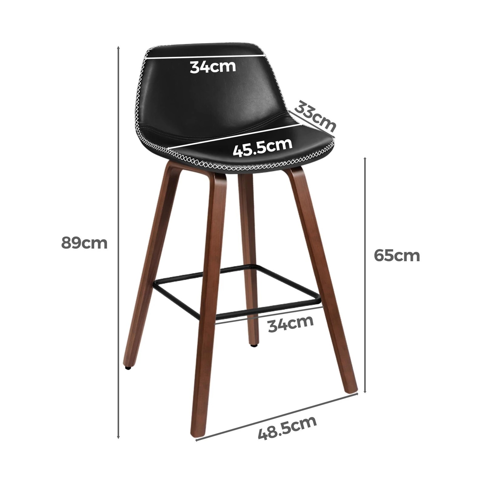 3 Alfordson 2x Wooden Bar Stools Noah Kitchen Dining Chair Vintage Retro - Black, 3 of 10