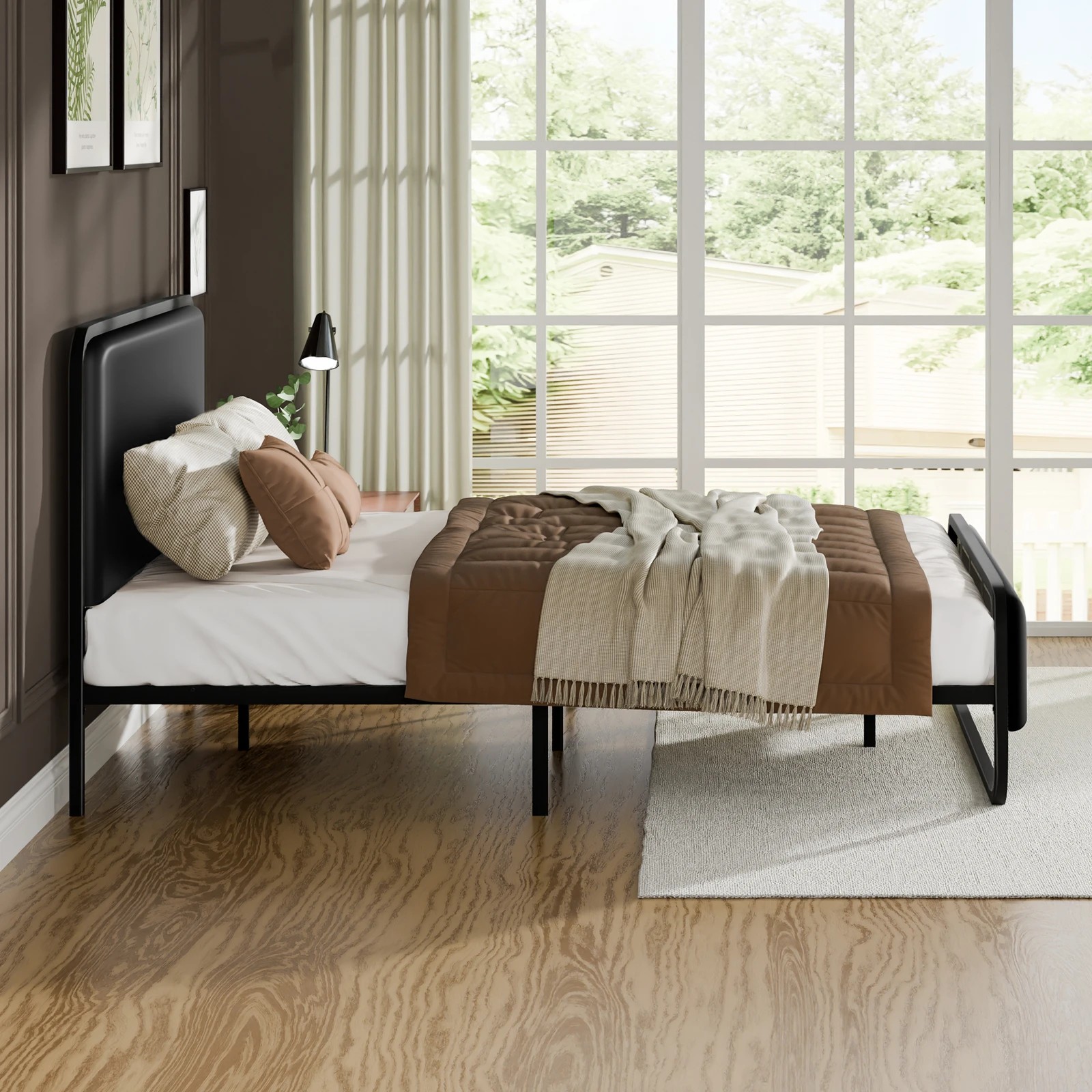 6 Alfordson Metal Bed Frame King Size Upholstered Headboard Leather Madge - Black, 6 of 10