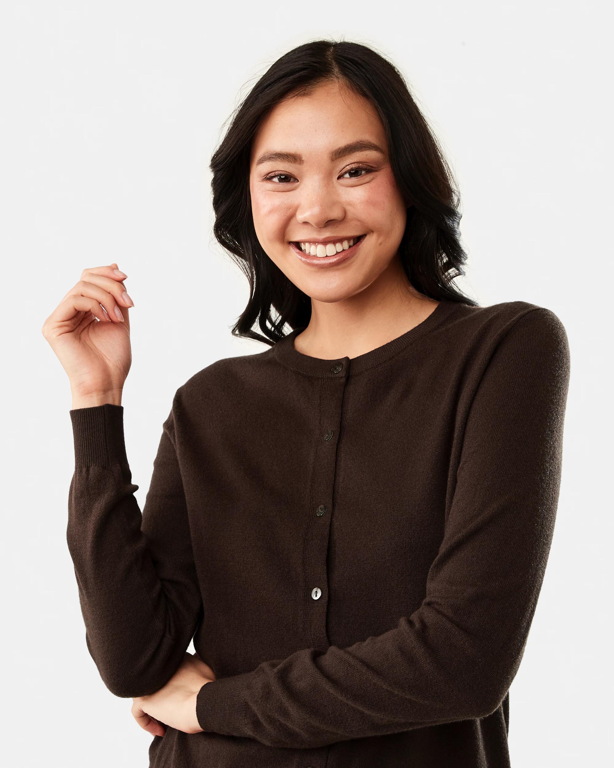 4 Lightweight Crew Neck Cardigan Melt Brown, 4 of 6