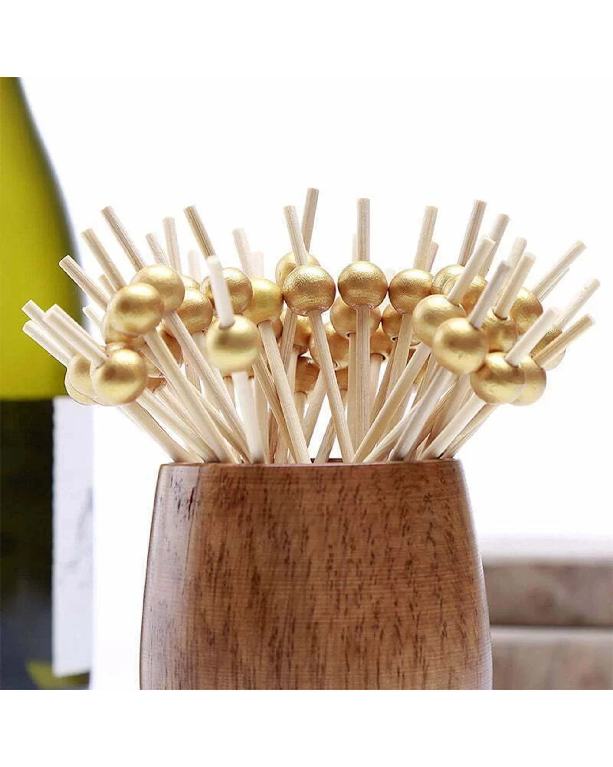 1 Party Maker Gold Bead Wooden Cocktail Picks Pack of 12 - Gold, 1 of 3
