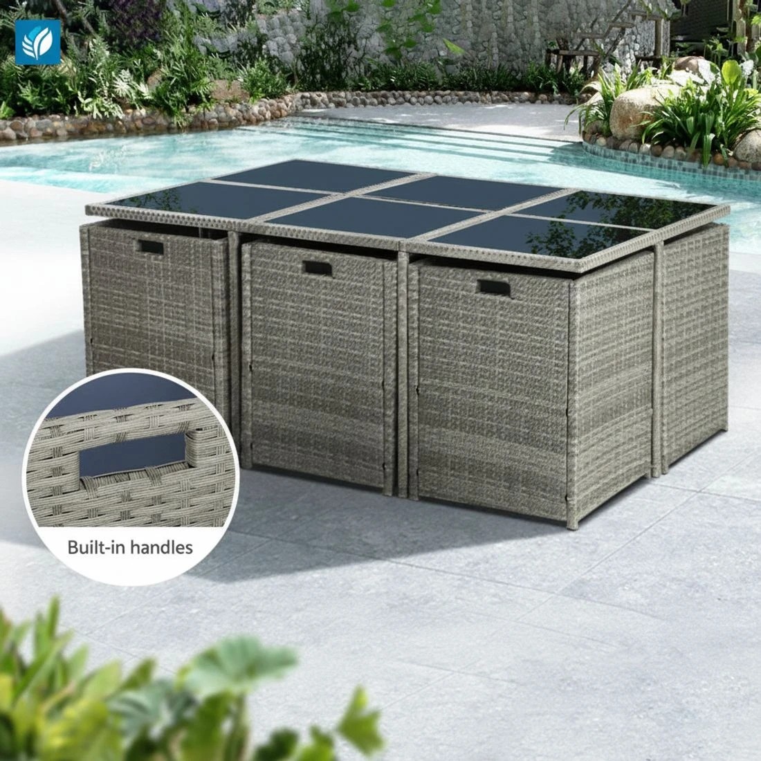 4 Gardeon Outdoor Dining Set 11 Piece Wicker Table Chairs Setting - Grey, 4 of 6