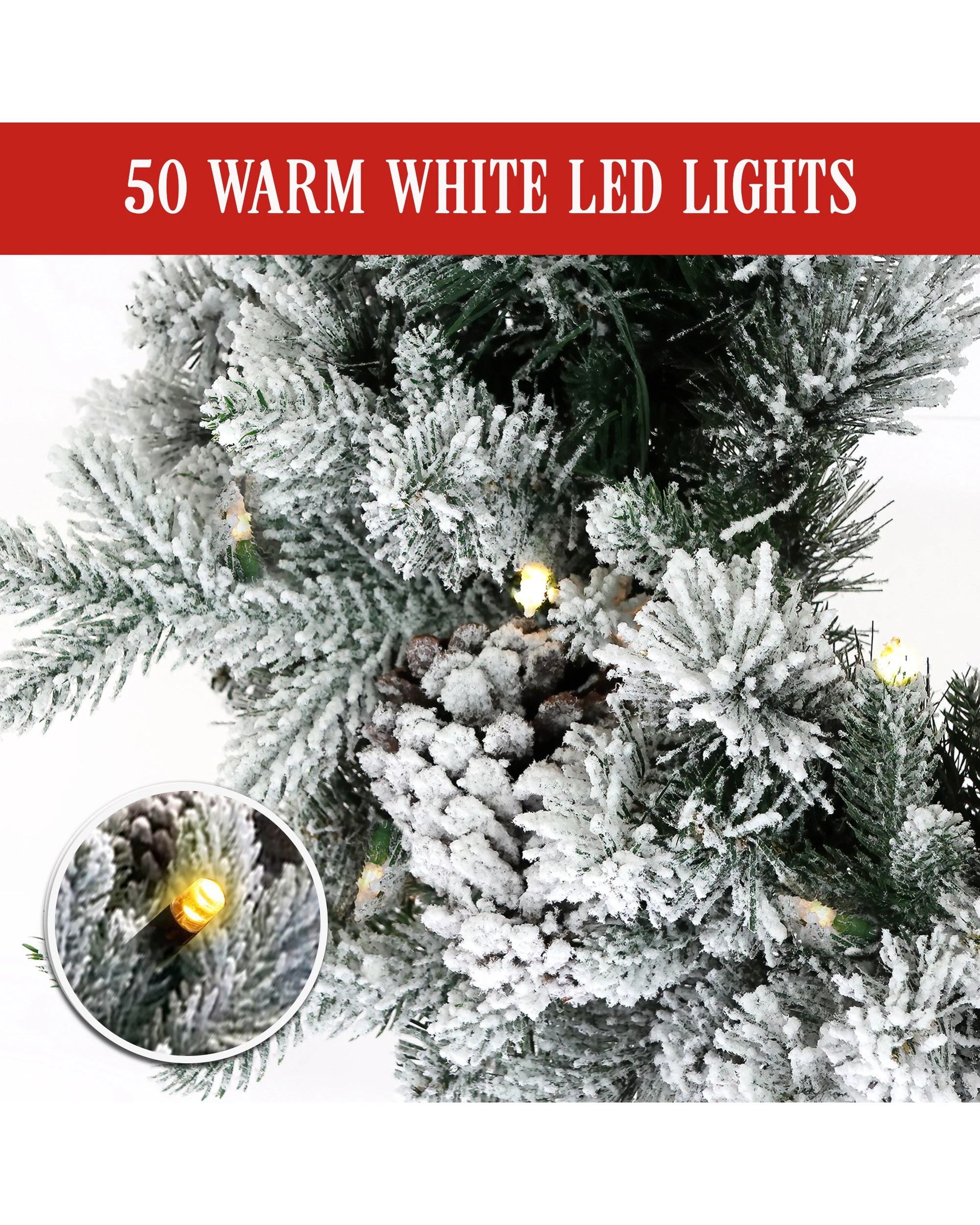 4 Christabelle 61cm Snowy Christmas Wreath with LED Lights Dorchester Pine Cones Front Door Decoration Ornament, 4 of 6