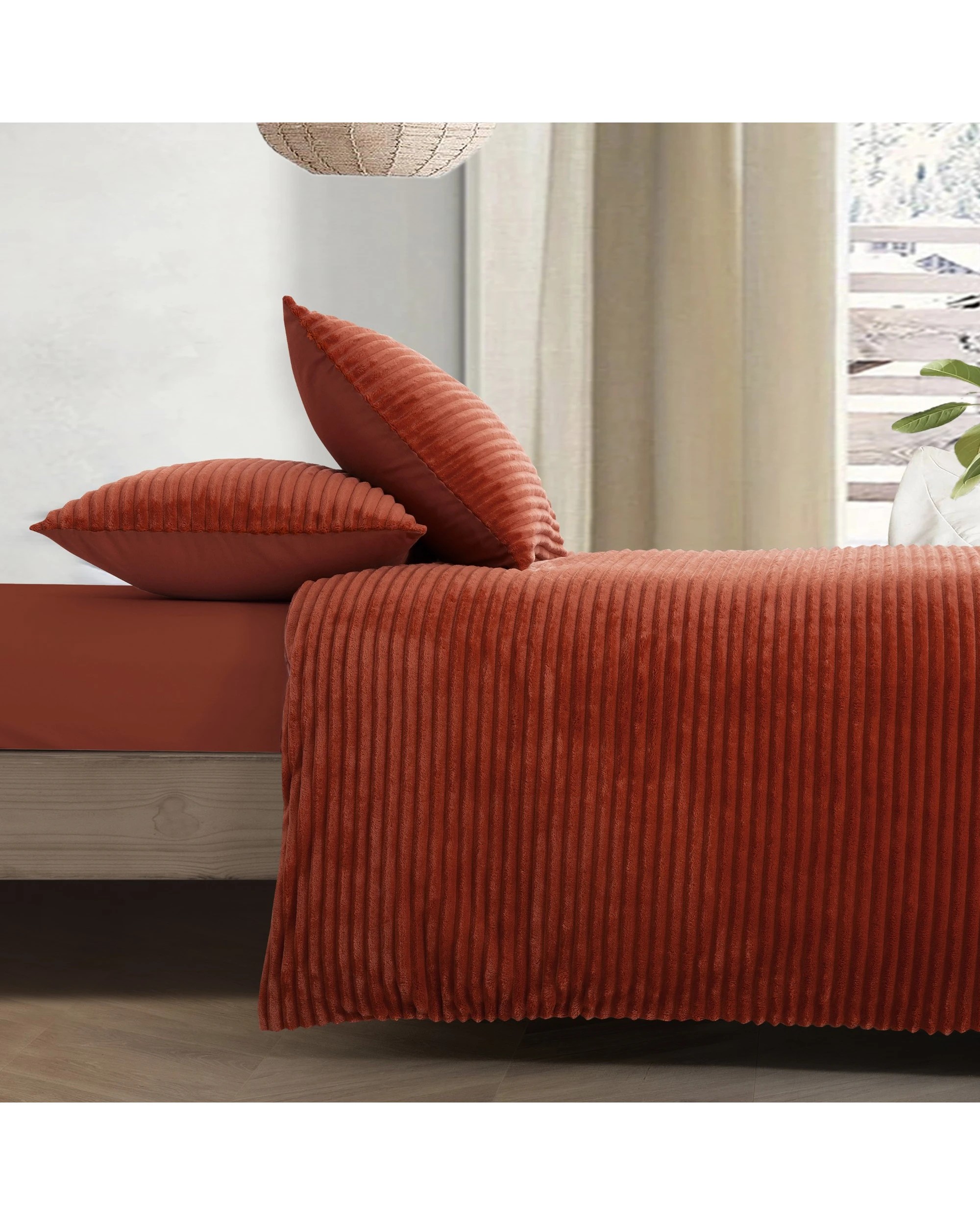 4 Dreamaker Signature Embossed Corduroy Fleece Quilt Cover Set - King Single Bed - Rust Red, 4 of 8