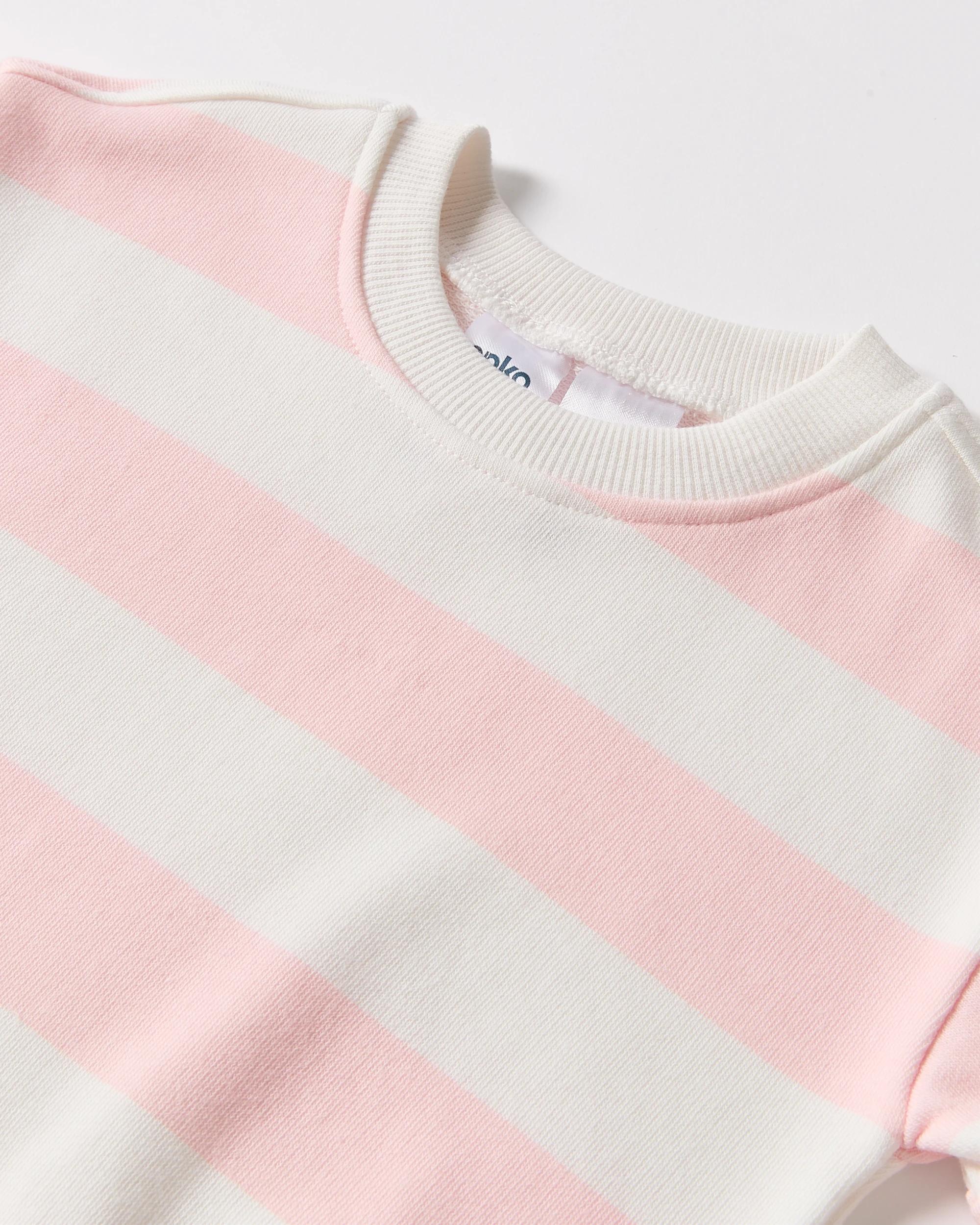 3 Short Sleeve Terry Bodysuit Pink Strip, 3 of 3