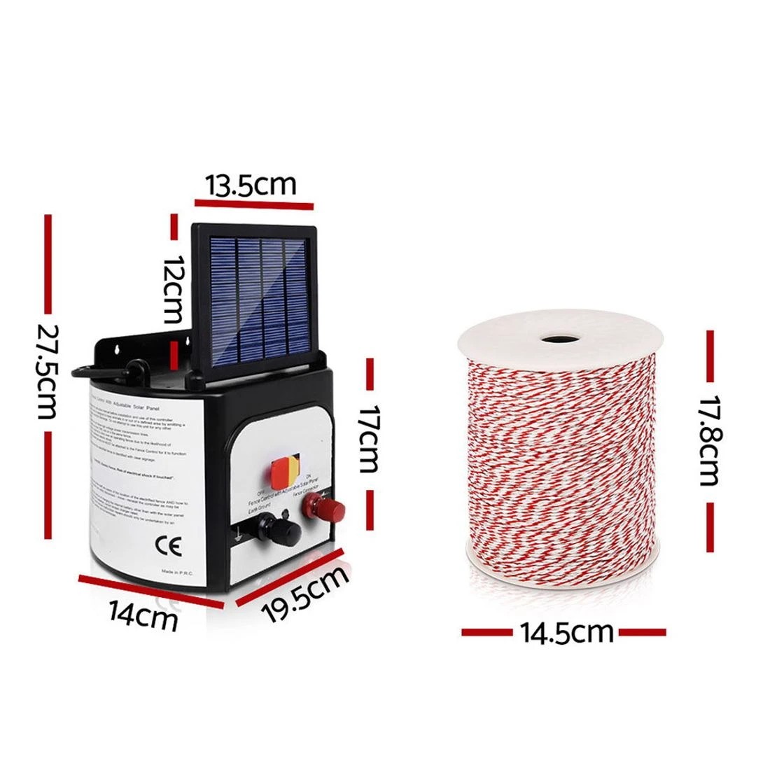 2 Giantz Fence Energiser 8KM Solar Powered Electric 500M Poly Wire Insulator - Multi, 2 of 4