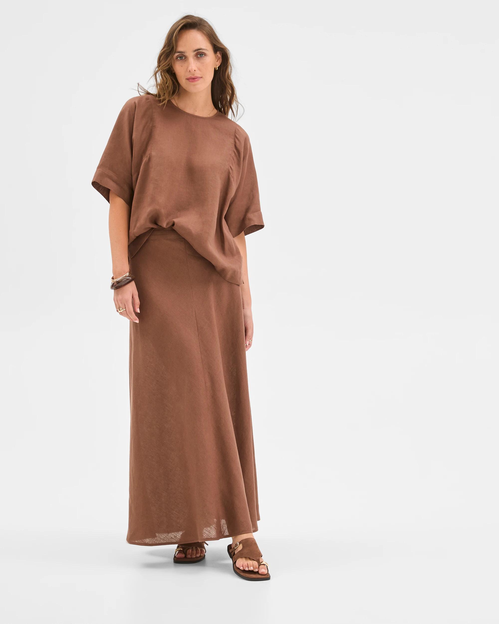 1 Target Woman European Linen Seam Detail Skirt WARM BROWN, 1 of 6