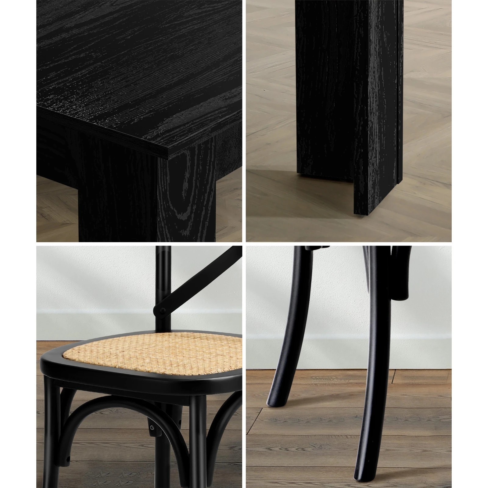 5 Oikiture 160cm Extendable Dining Table with 6PCS Dining Chairs Geometric - Black, 5 of 9