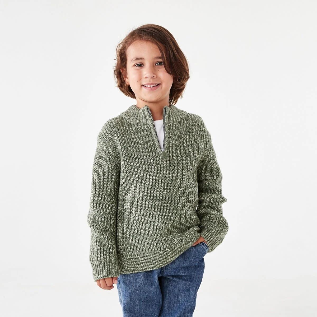 1 Fisherman Quarter Zip Knit Top Grn Rib, 1 of 8