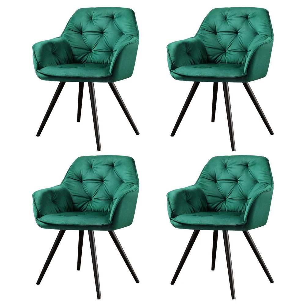 1 Artiss Dining Chairs Set of 4 Velvet Diamond Tufted Armchair Green - Green, 1 of 6