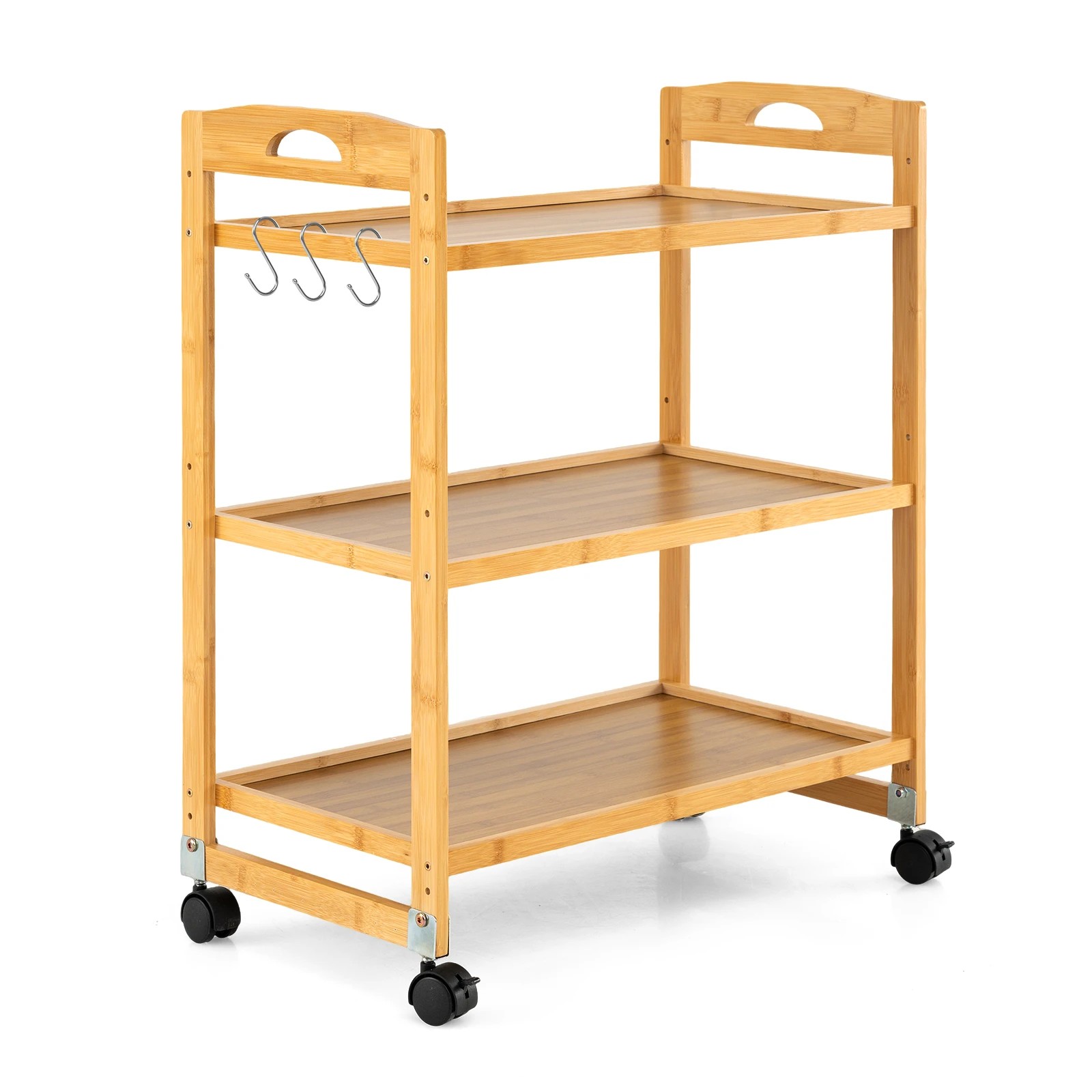 1 Costway 3-Tier Storage Rolling Cart Bamboo Utility Trolley - Natural, 1 of 4