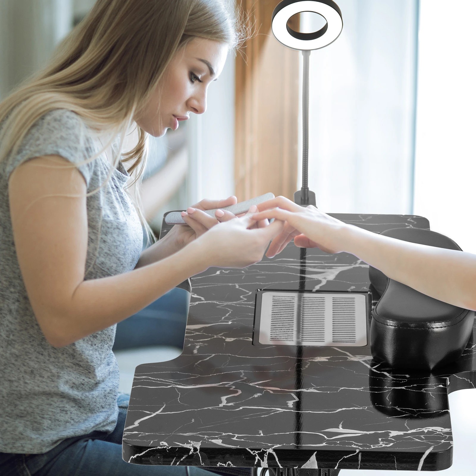 4 Costway Folding Manicure Nail Table w/Electric Dust Collector Nail Tech Desk - Black, 4 of 4