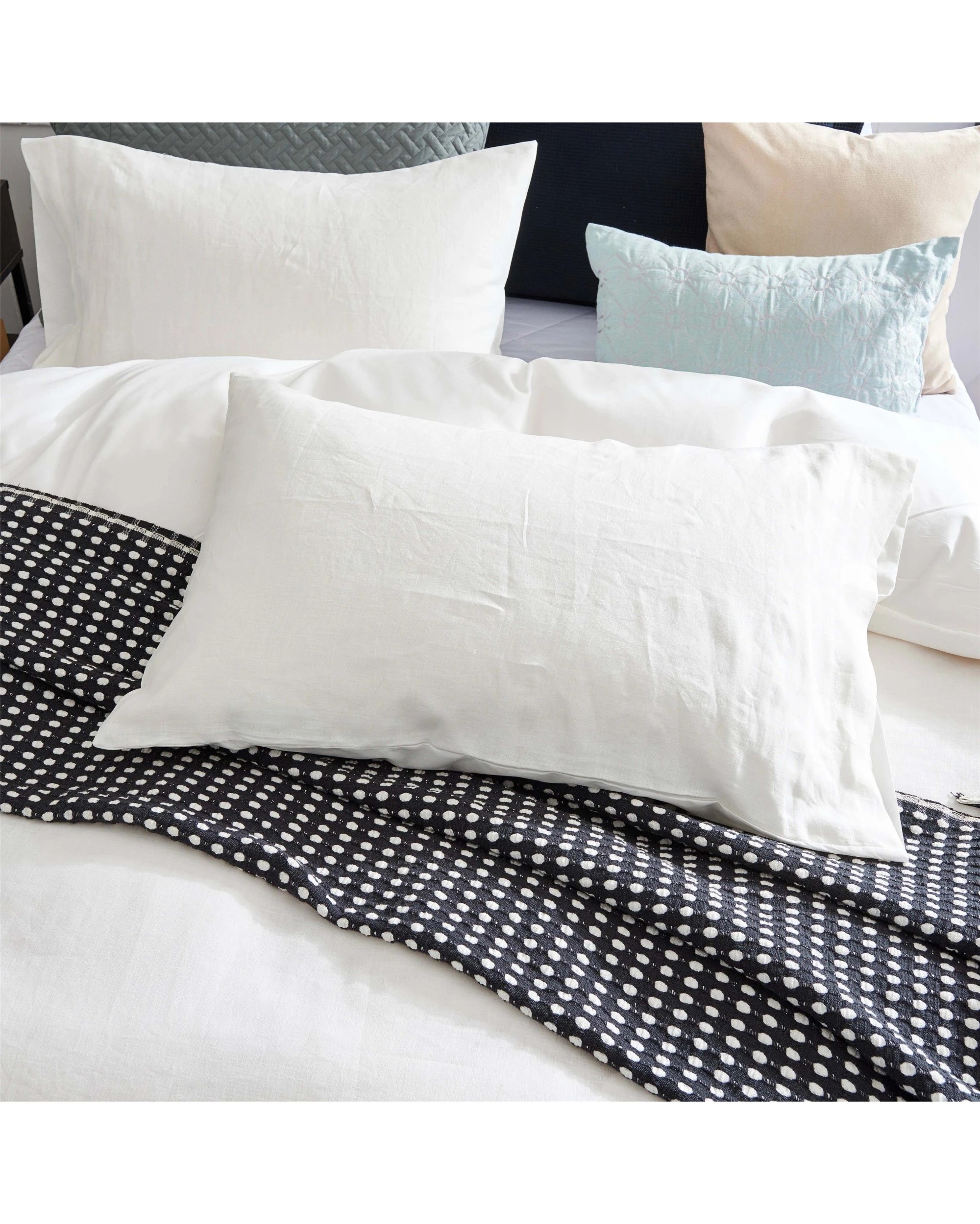 3 Cotton More Vintage Wash Linen Quilt Cover Set Single Off - White, 3 of 6