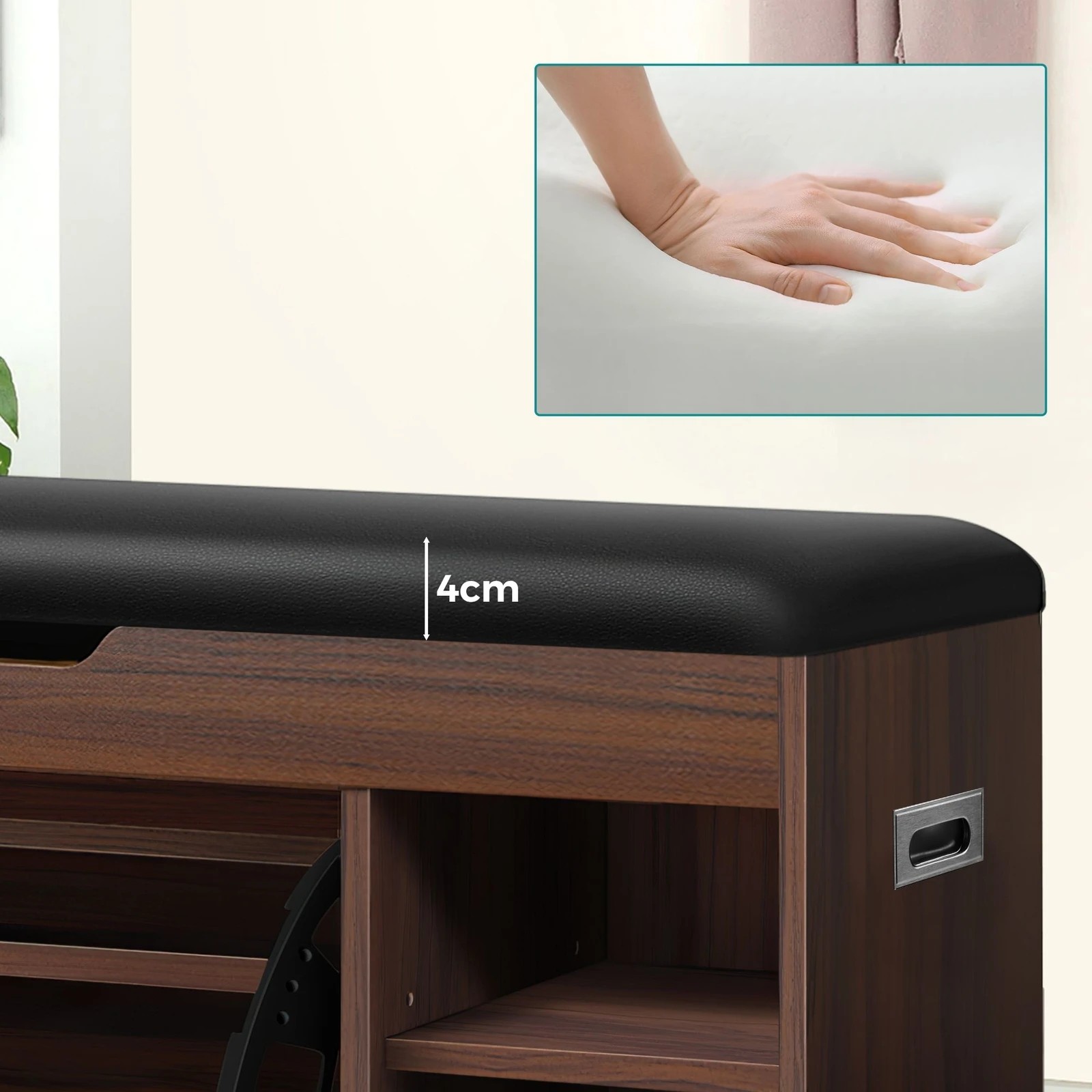 7 Alfordson Shoe Cabinet Bench Storage Rack Organiser Shelf 18 Pairs - Walnut, 7 of 10