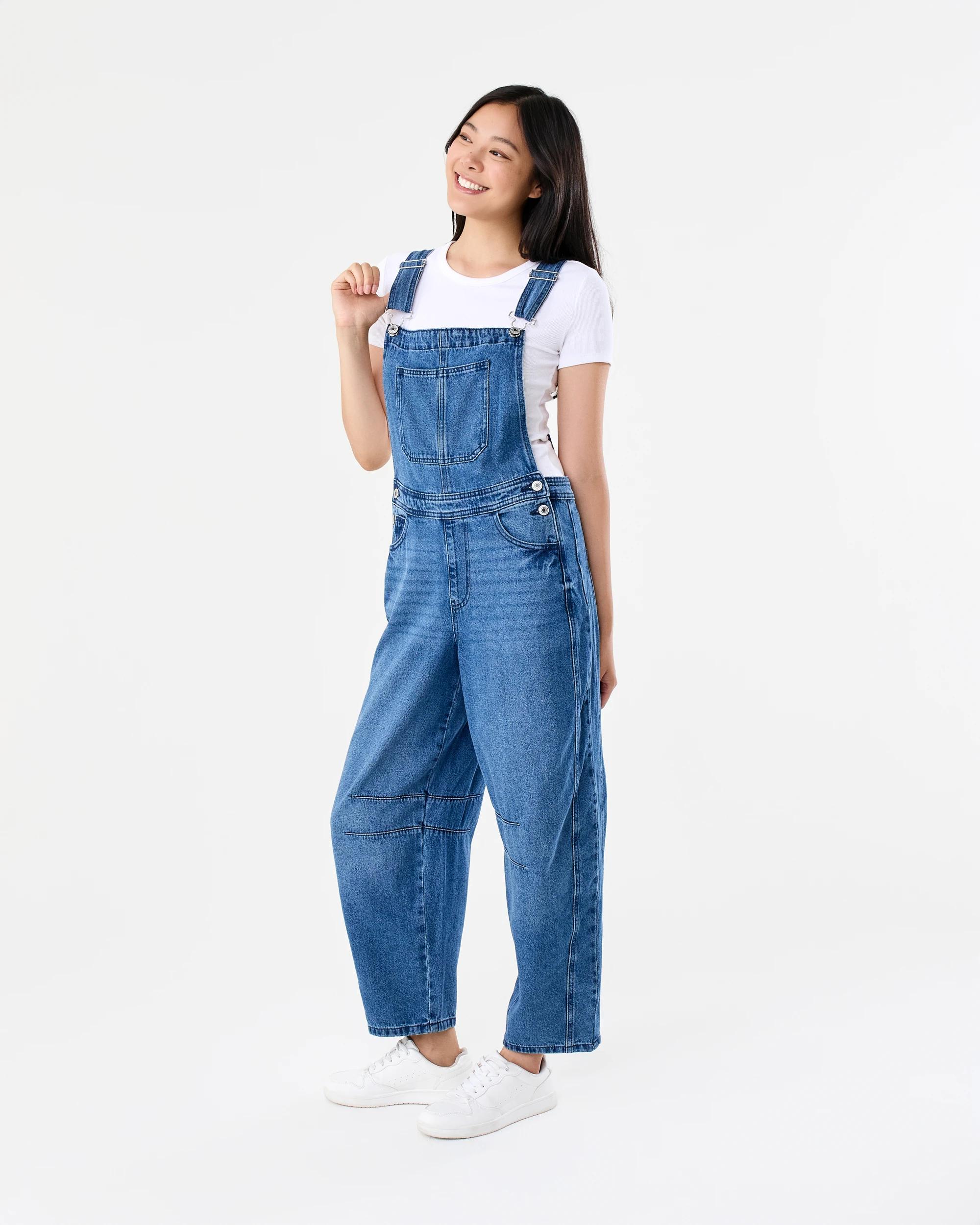 2 Sleeveless Barrel Leg Dungaree Mid Wash, 2 of 9