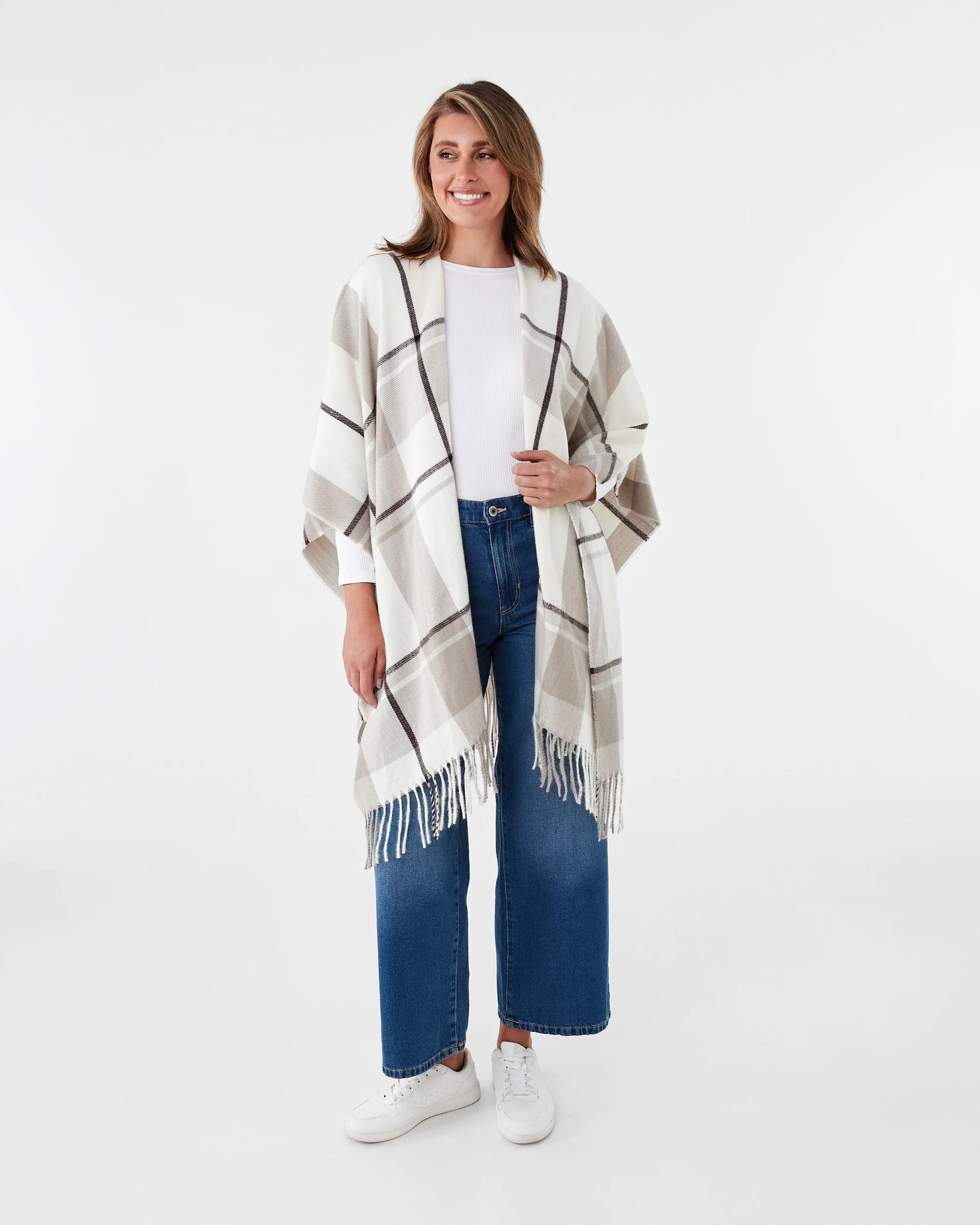 4 Wrap Scarf Beige Chck, 4 of 4