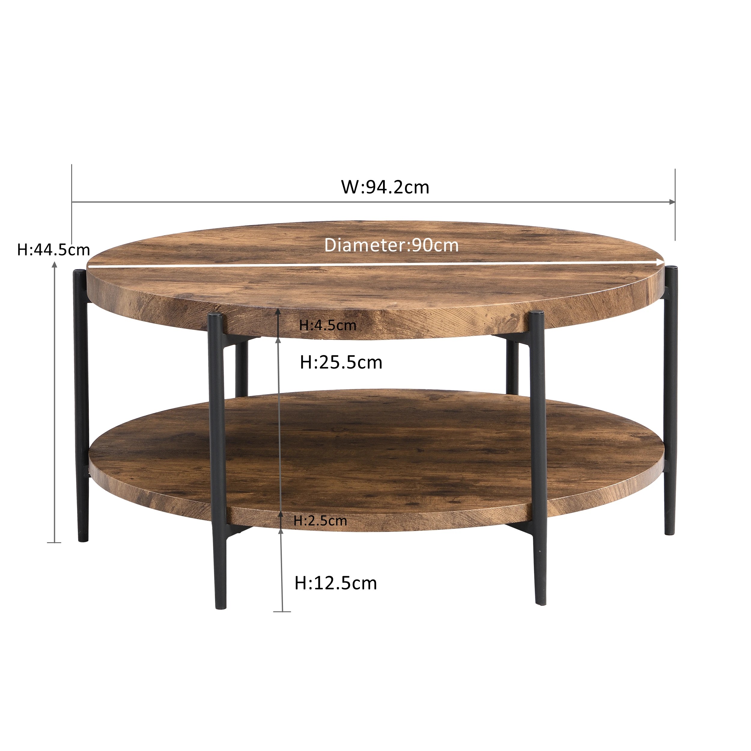 10 IHOMDEC 2-Tier Wooden Round Coffee Table - Brown, 10 of 10