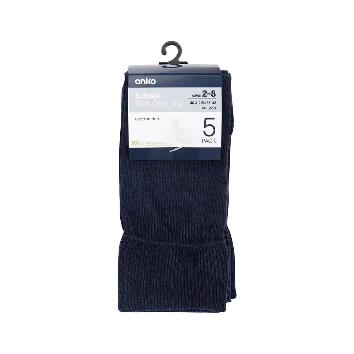 3 5 Pack School Turn Over Top Socks DRESS BLUE, 3 of 3