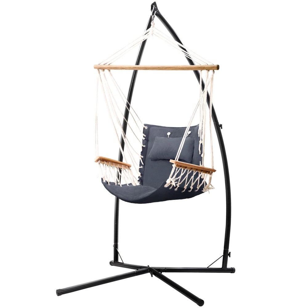 1 Gardeon Hammock Chair with Steel Stand Armrest Outdoor Hanging - Multi, 1 of 6