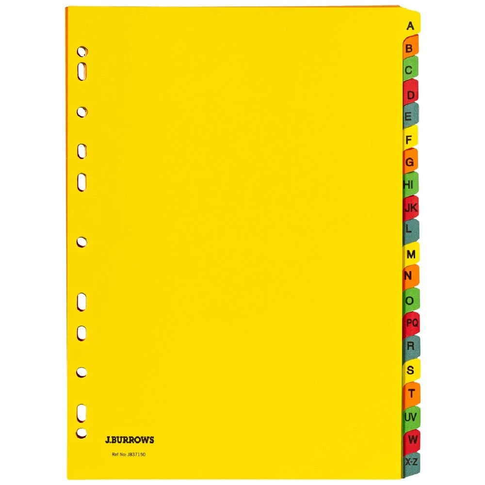2 J.Burrows A4 A-Z Tab Dividers Bright Colours, 2 of 3