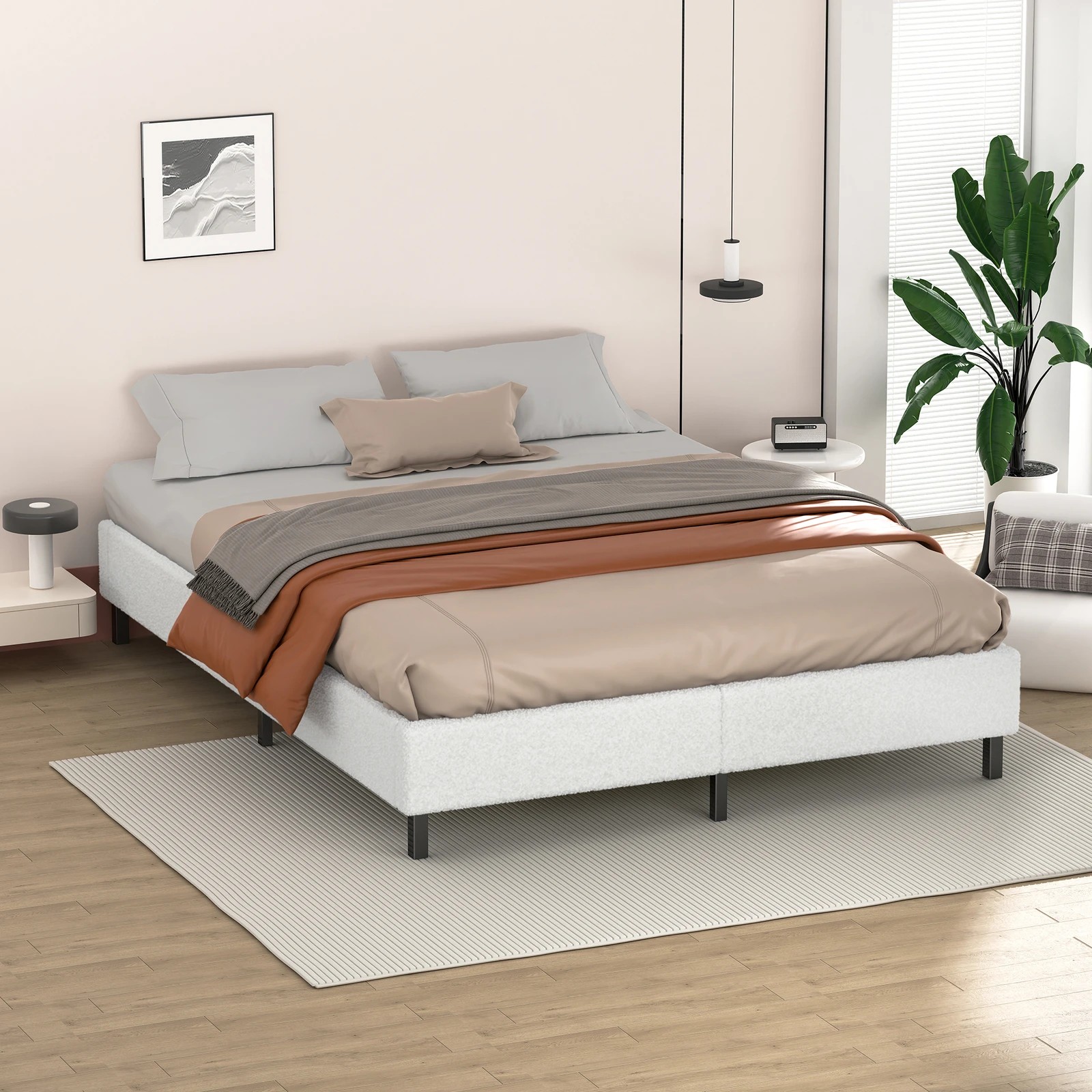 6 Alfordson Bed Frame Queen Size Mattress Base Foundation Boucle Basel - White, 6 of 10