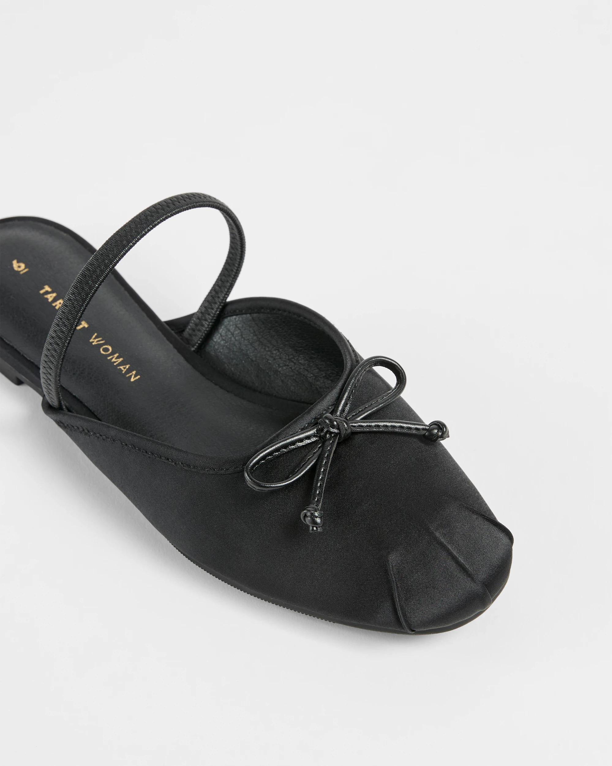 2 Target Womens Elastic Back Ballet Flat - Ella BLACK SATIN, 2 of 3