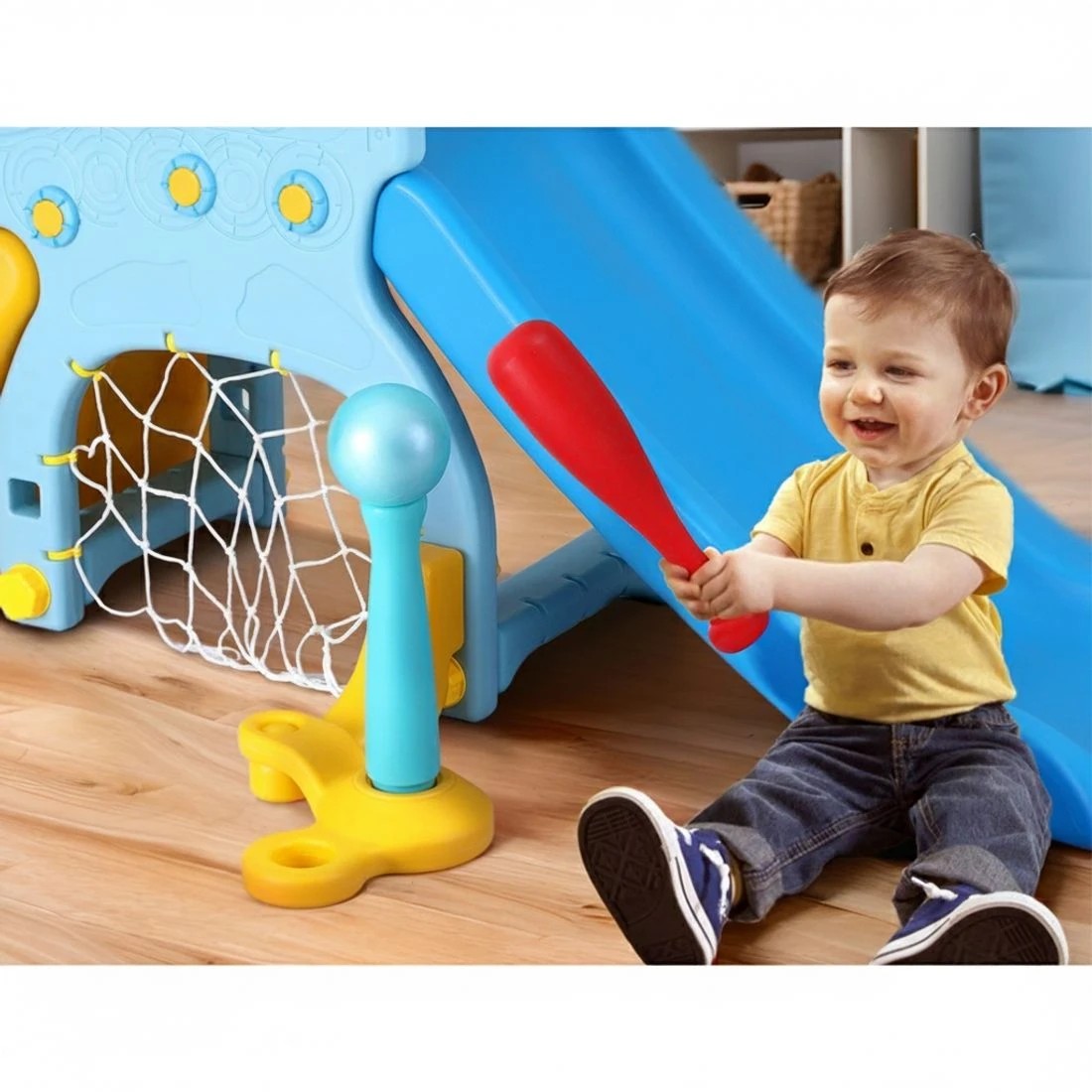 5 Keezi Kids Slide Set Baseball Bat Basketball Hoop Outdoor Playground 120cm - Blue, 5 of 6