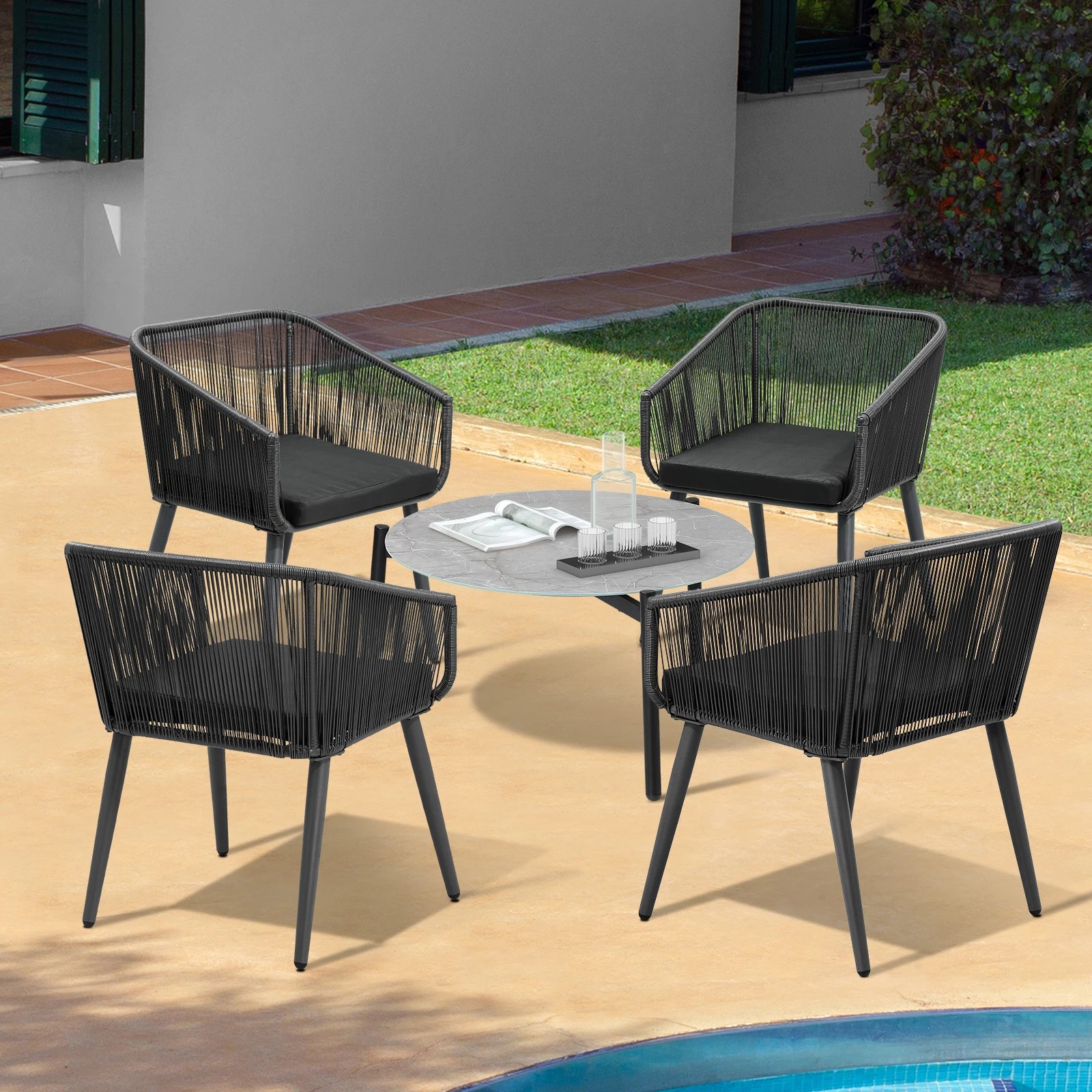 3 Livsip Outdoor Patio Lounge Set Furniture Coffee Grey 70cm Table Sofa Chairs 5PC - Multi, 3 of 9