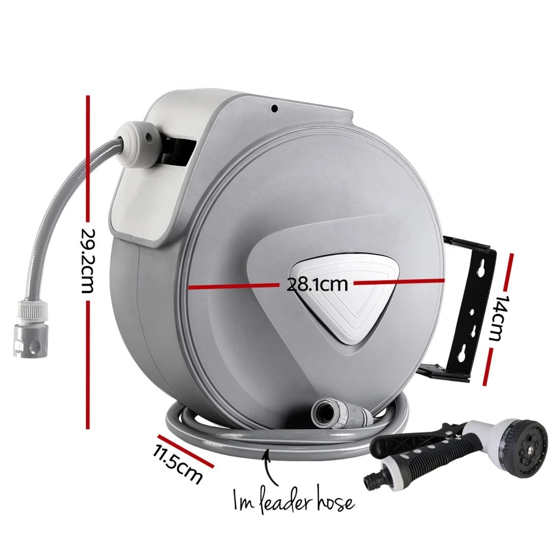 2 Green Fingers Water Hose Reel 10M Retractable Auto Rewind Garden Spray Gun - Grey, 2 of 4
