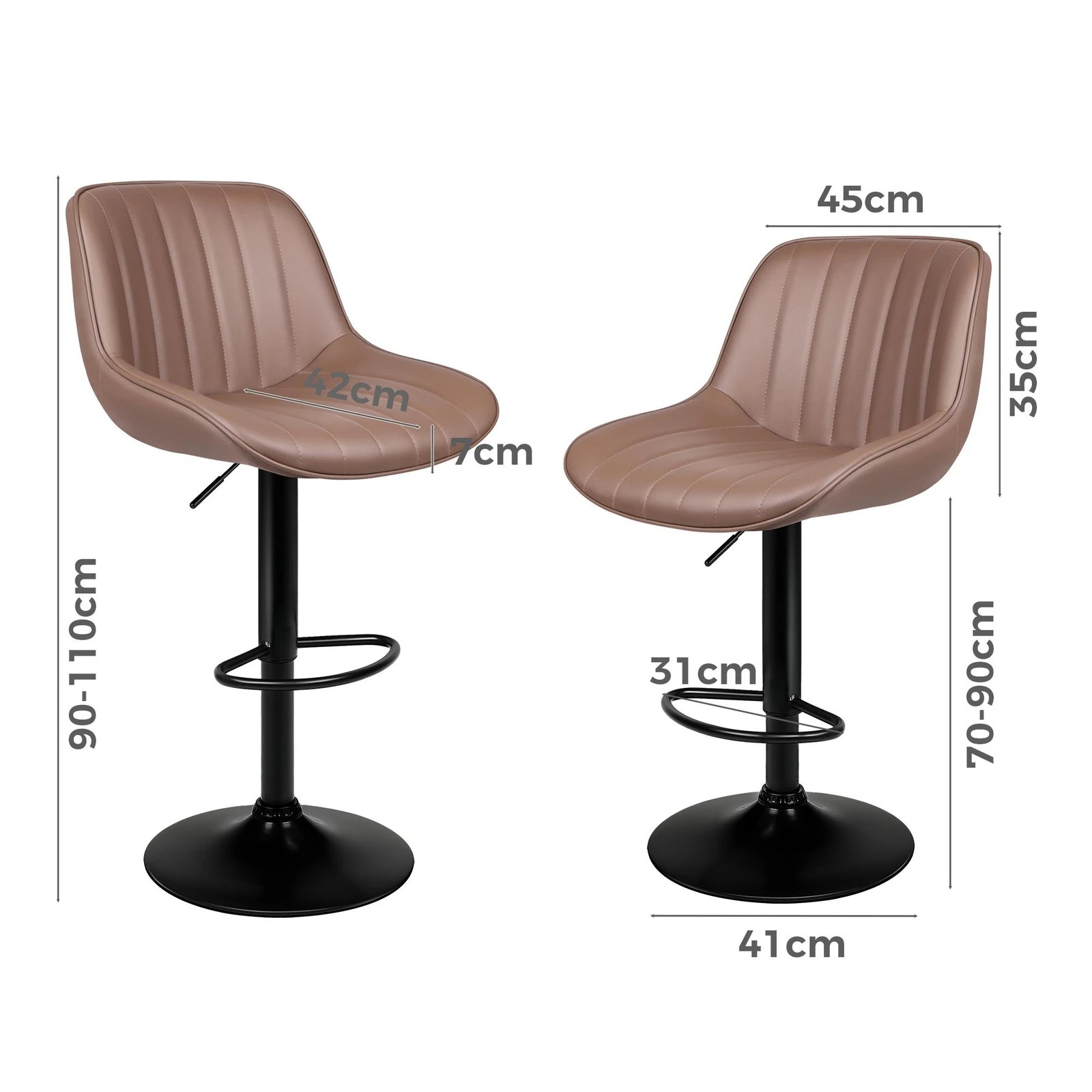 7 Alfordson 4x Bar Stools Gas Lift Leather Bar Chairs Kitchen Swivel Wendy - Brown, 7 of 10