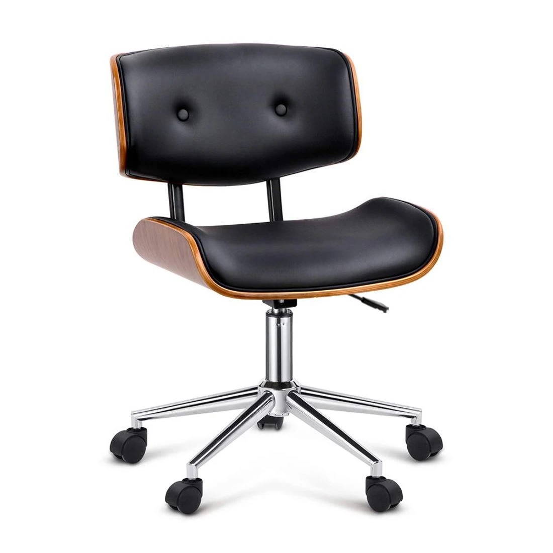 6 Artiss Wooden Office Chair PU Seat - Black, 6 of 7