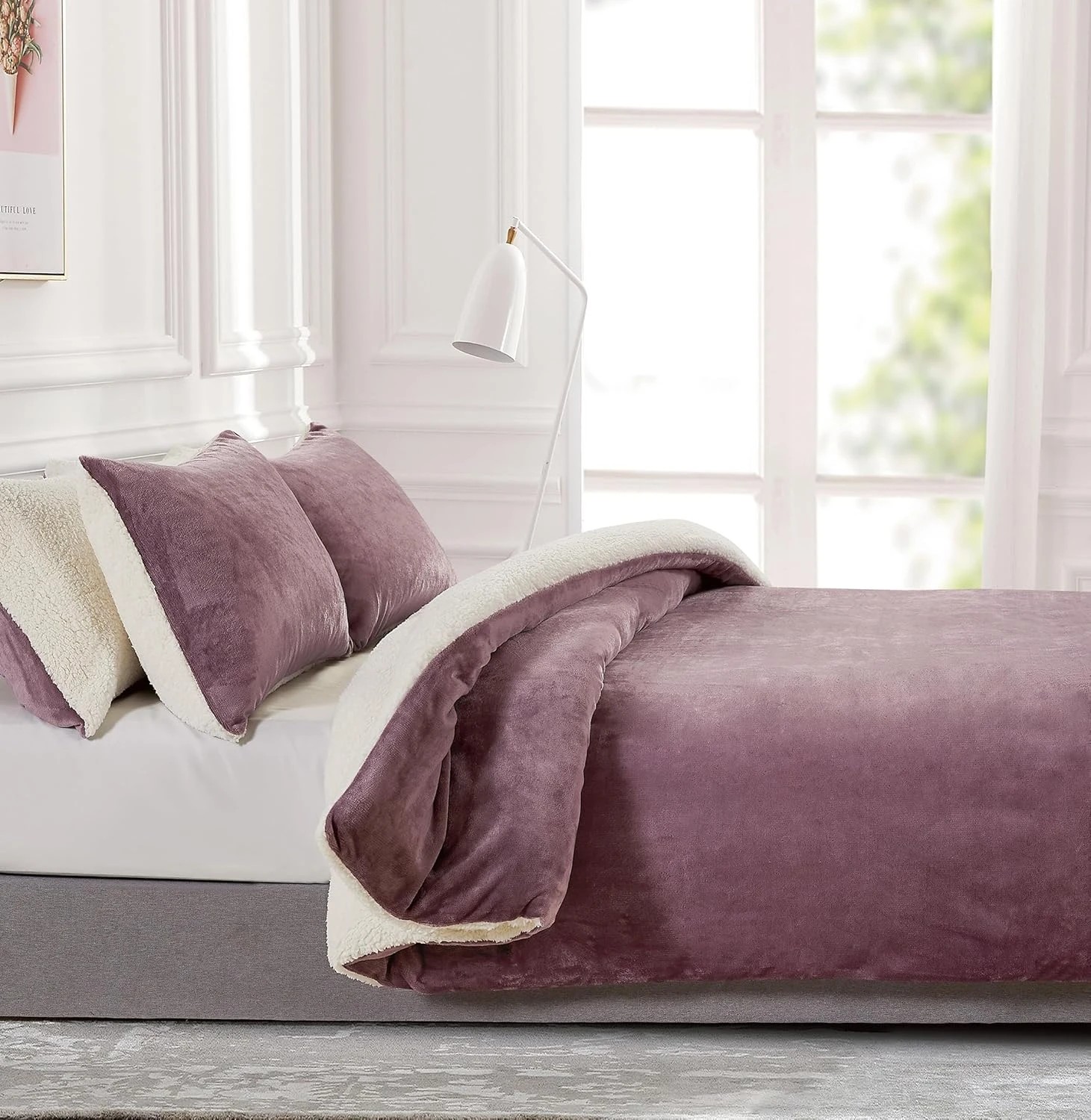2 Gioia Casa 2-in-1 Teddy Sherpa Quilt Cover Set Warm Reversible - Queen Bed - Mauve, 2 of 9